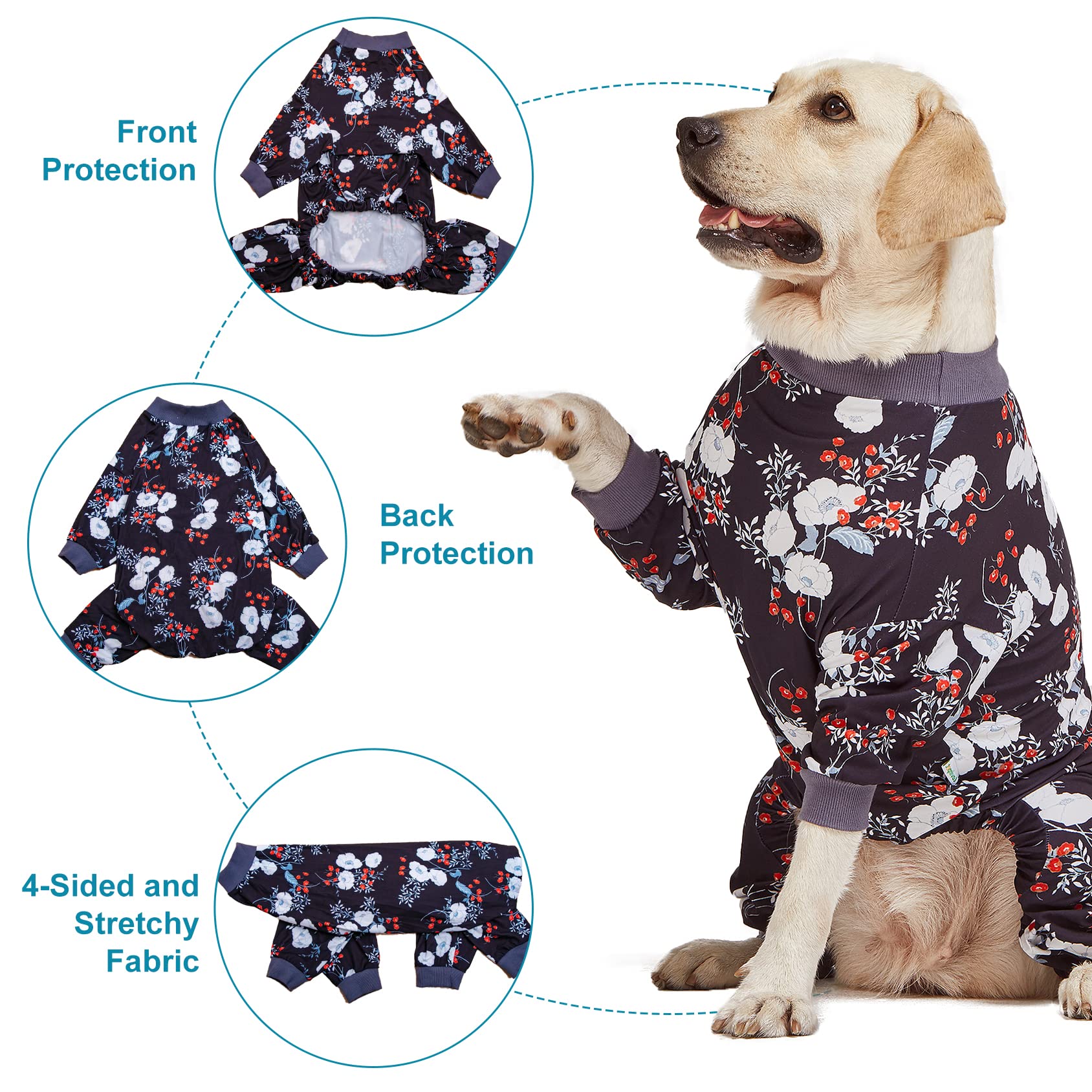 Lovinpet Medium/Big Breeds Large Dog Pajamas, Anti Licking, Wound Care/Post Surgery Dogs Pajamas, Lightweight Stretchy Fabric, B