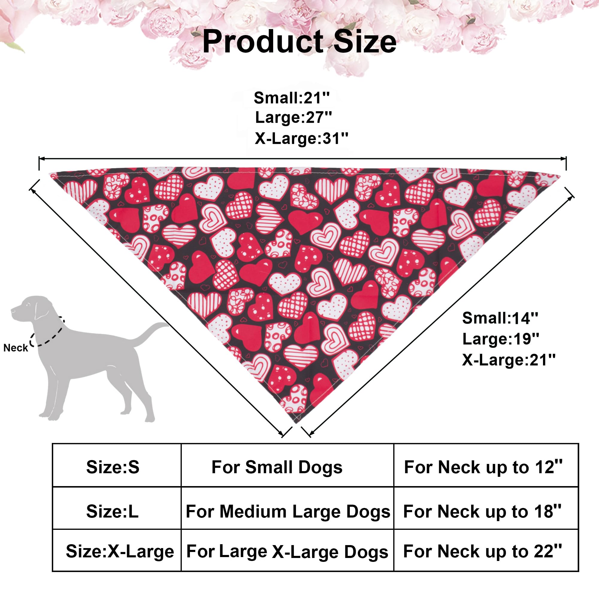 ADOGGYGO 4 Pack Valentine Dog Bandana Triangle Pet Scarf Red Pink Heart Pattern Valentine Bandanas for Large and Extra Large Dog