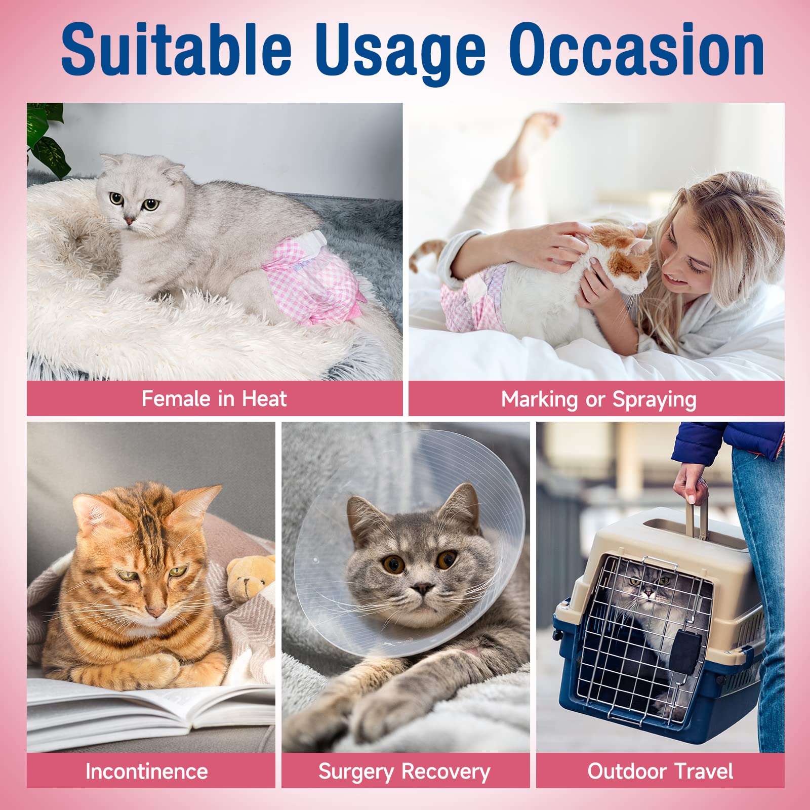 Pet Soft Disposable Cat Diapers - Diapers For Female & Male Cats, Puppy Doggie Diapers For Female Dogs With Adjustable Foam Tail Hole, 24Pcs Small