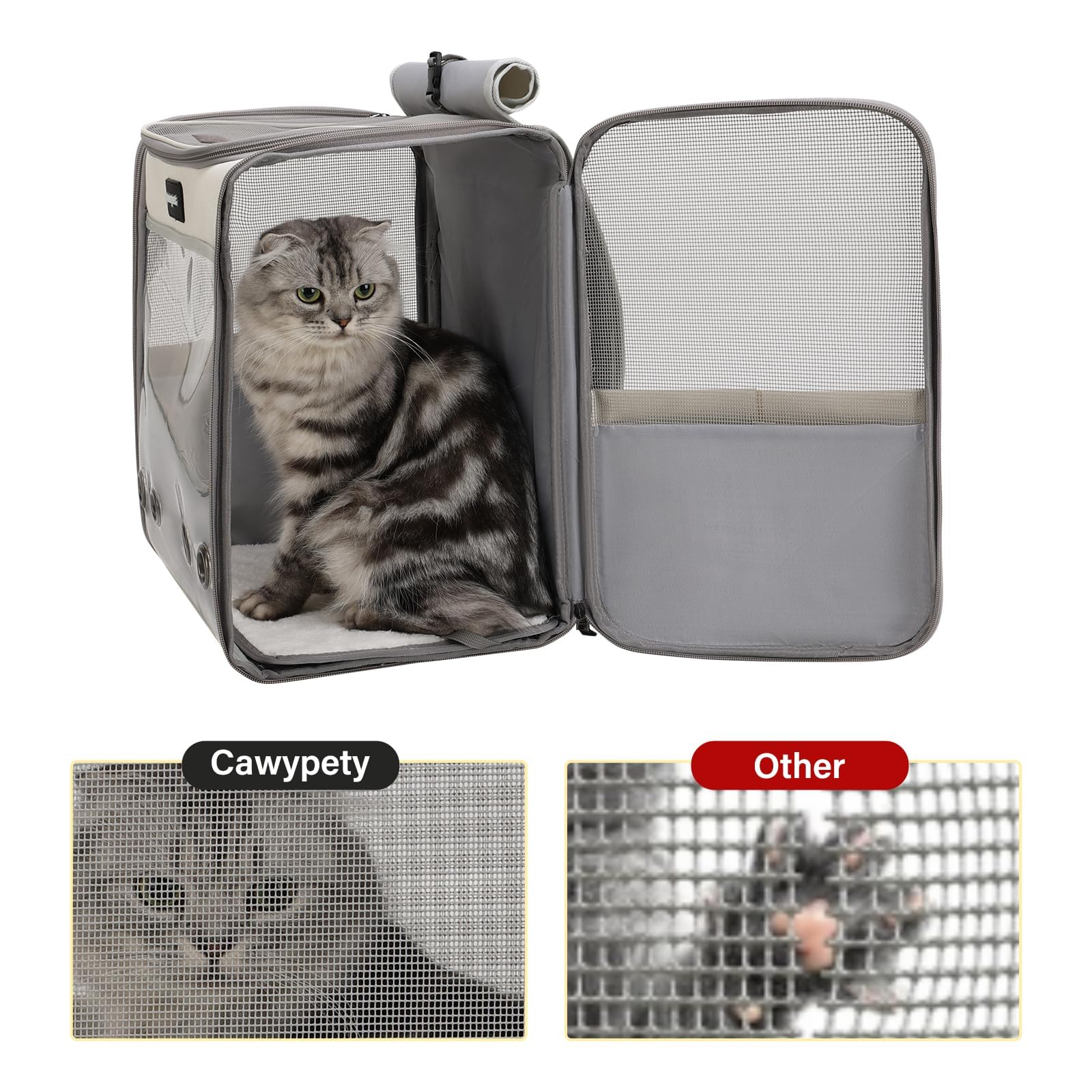 Cawypety Cat Carrier Backpack,Cat Carrier With Window Blind,Cat Backpack For Small Cats Dogs, Safety Straps, Collapsible, Breath