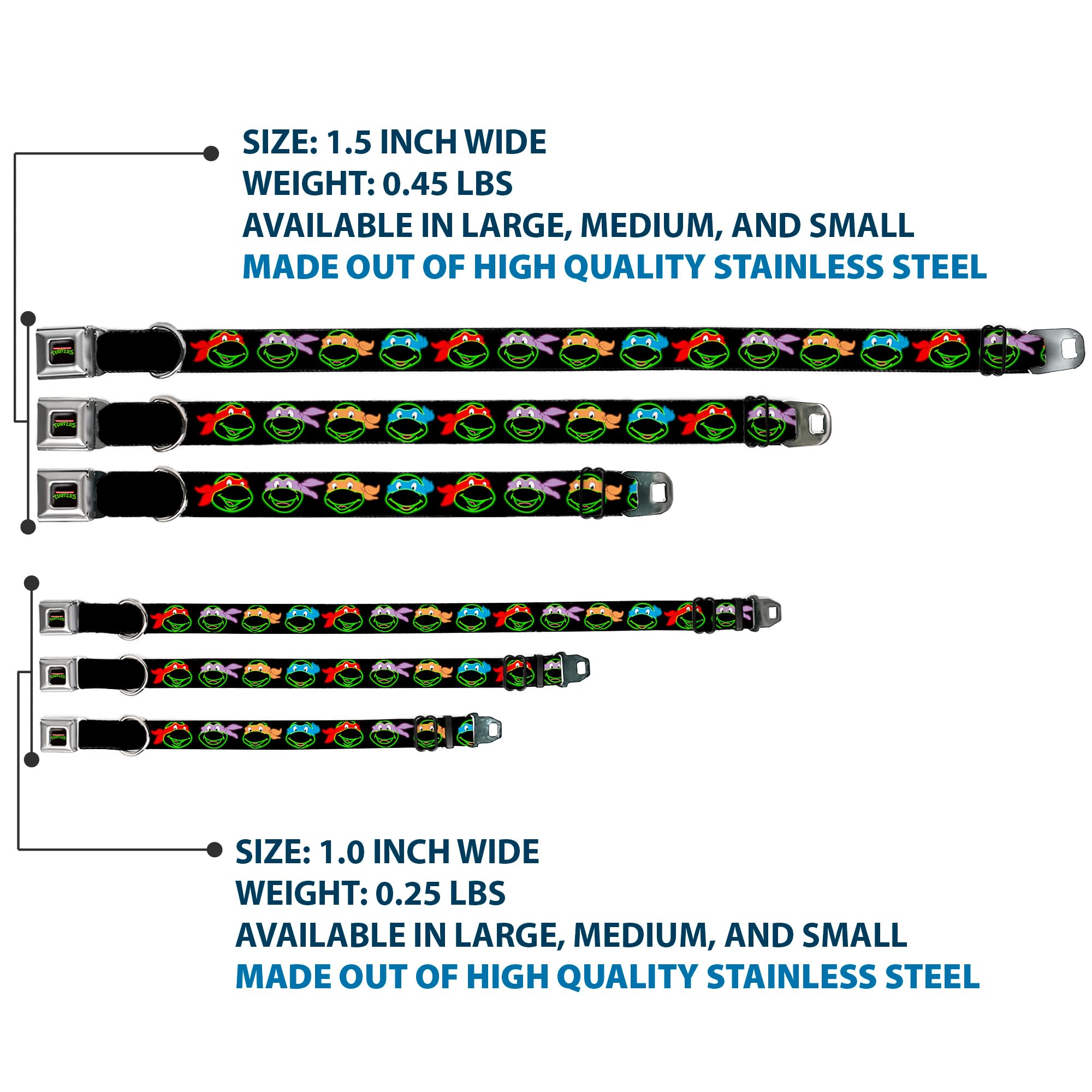 Buckle-Down Seatbelt Buckle Dog Collar - Classic Tmnt Electric Expressions Black/Multi Neon - 1.5' Wide - Fits 18-32' Neck - L