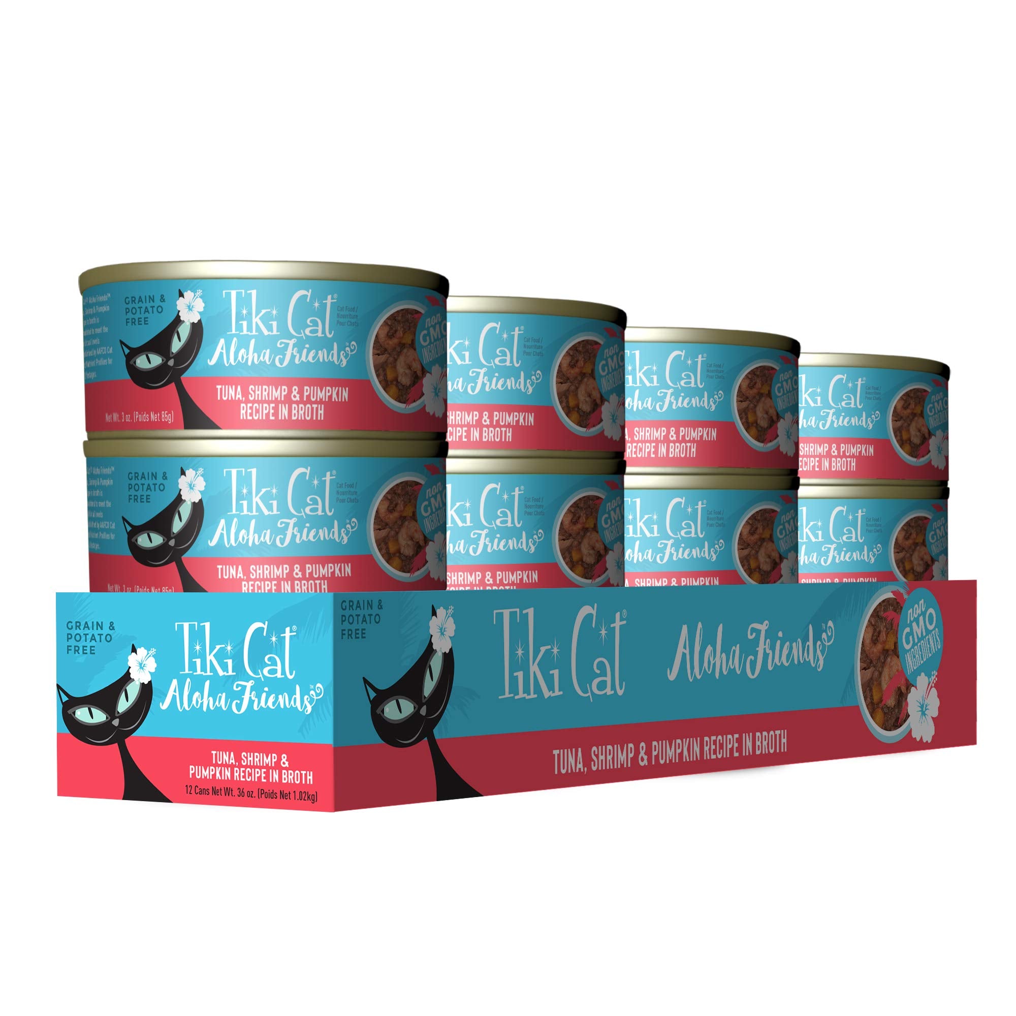 Tiki Cat Aloha Friends, Tuna, Shrimp & Pumpkin, Grain-Free & High Moisture, Wet Cat Food for All Life Stages 3 oz. Cans (Pack of