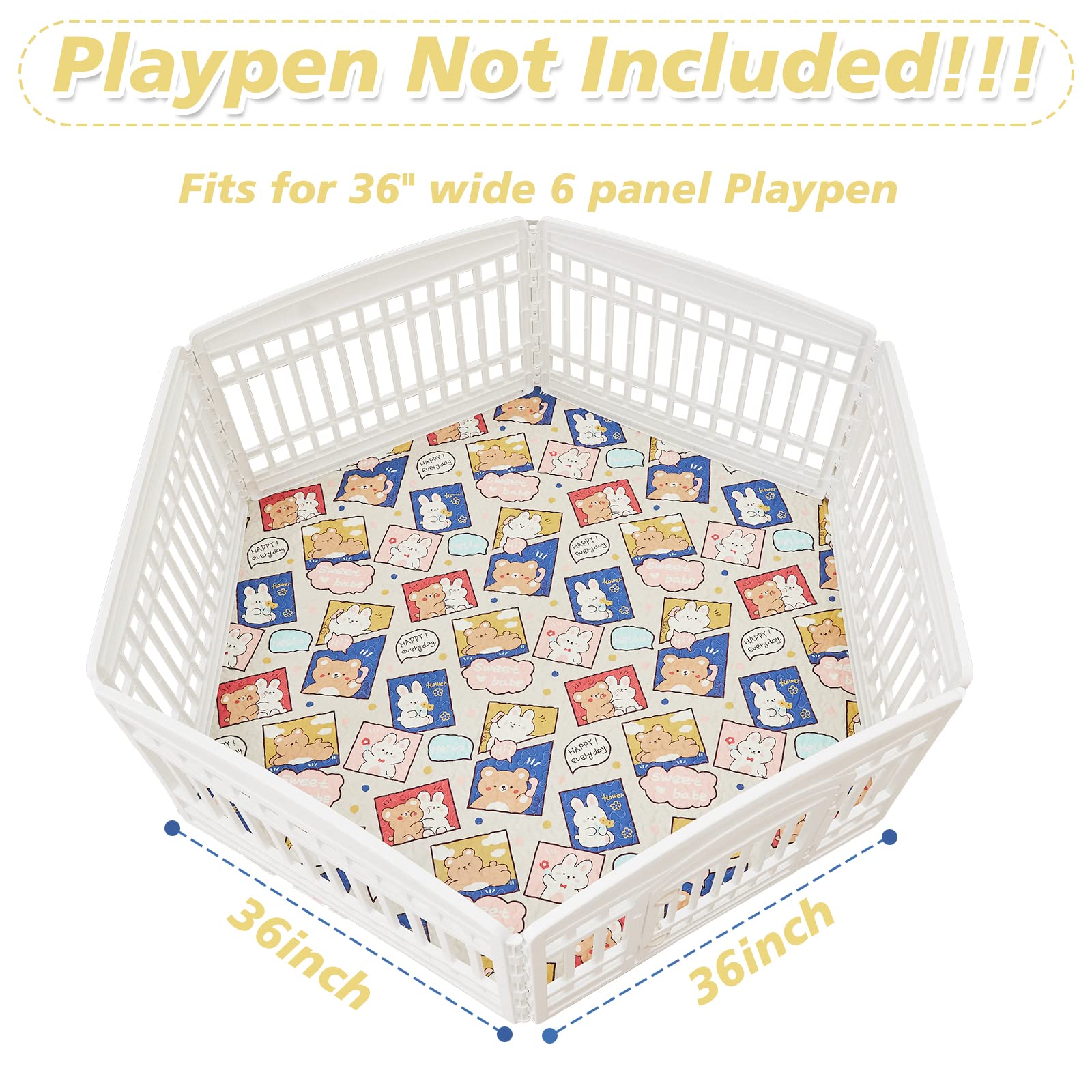 Pjyucien Machine Washable Hexagonal Dog Playpen Mat, 36 Inches Wide, Non-Slip Pet Pen Pee Pad, Suitable For Indoor/Outdoor Puppy