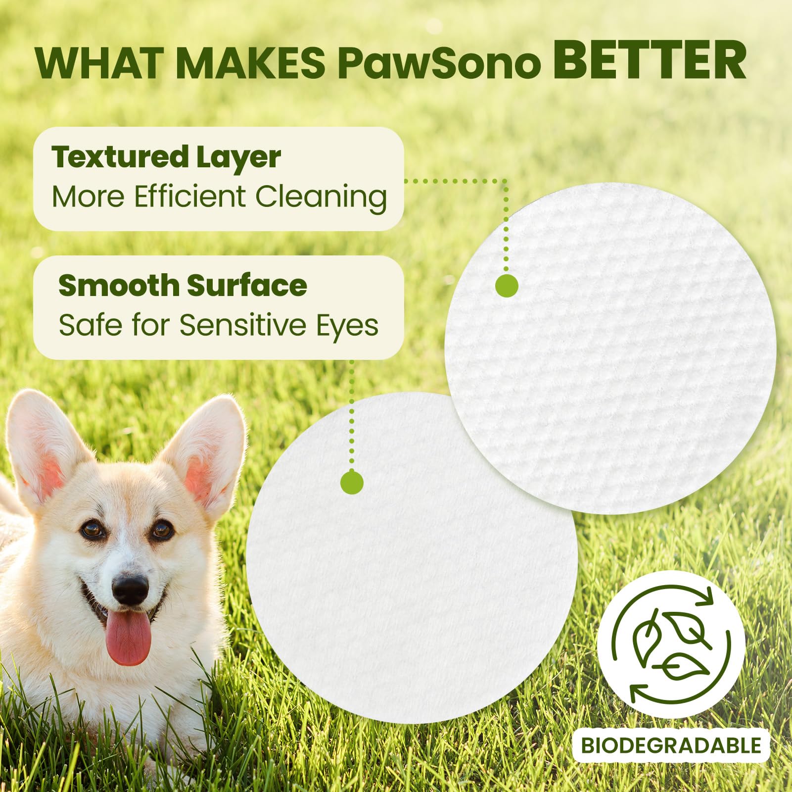 PawSono Eye Wipes for Dogs & Cats, Hypoallergenic Dog Eye Wipes Cleaner, Soothing Cleaning Grooming Pet Wipes Gently Remove Tear