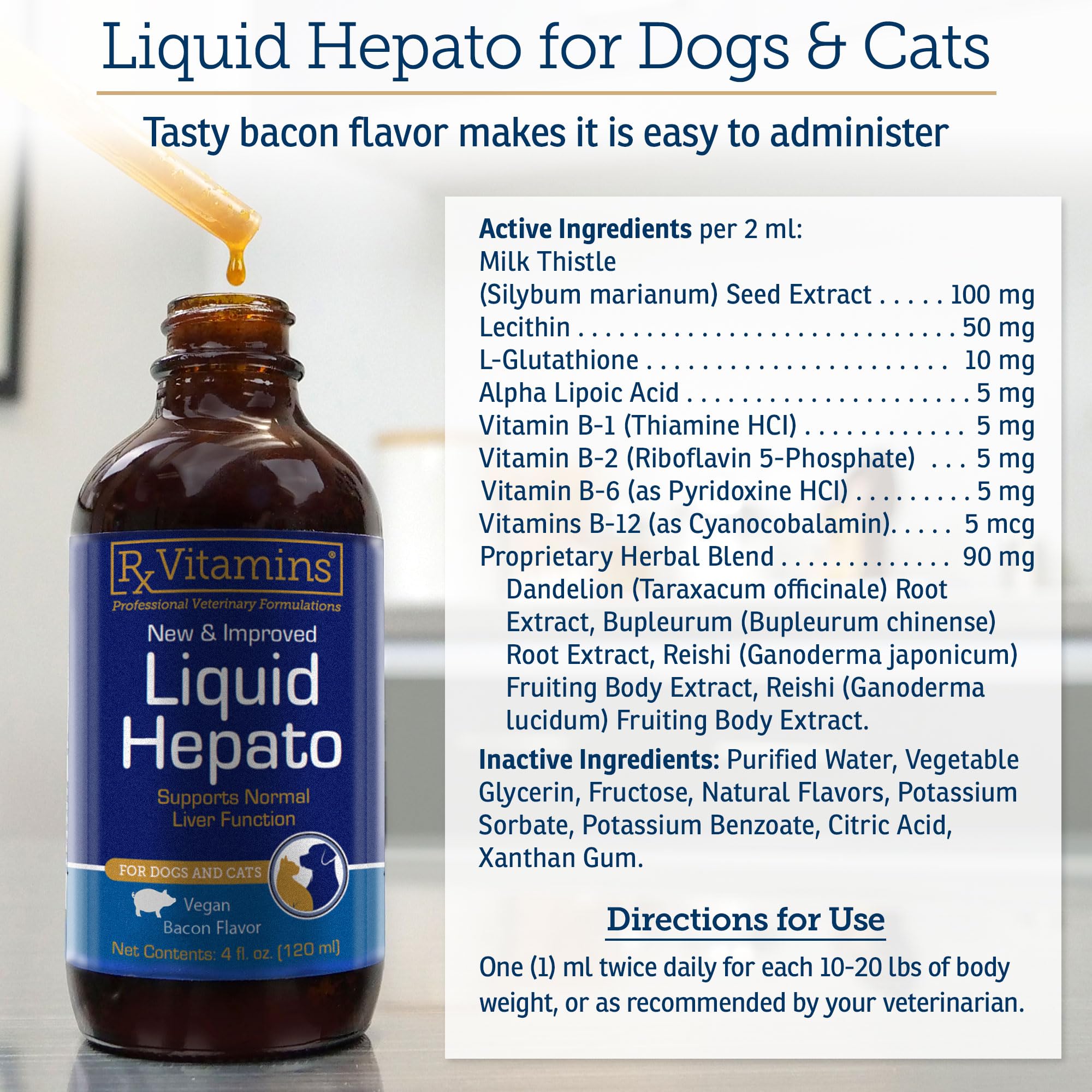 Rx Vitamins Liquid Hepato Support for Dogs & Cats - Liver Support Supplement with Milk Thistle for Dogs (Silymarin & Silybinin)