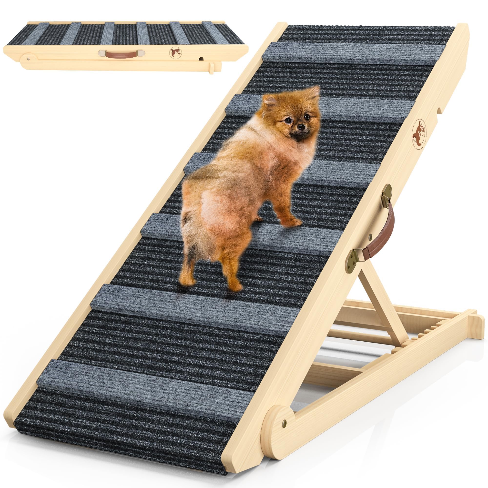 Reoney ???????? ???????????????? Dog Ramp, Portable Pet Ramp For Large Small Old Dogs Cats With 7 Adjustable Heights 11'' To 26.