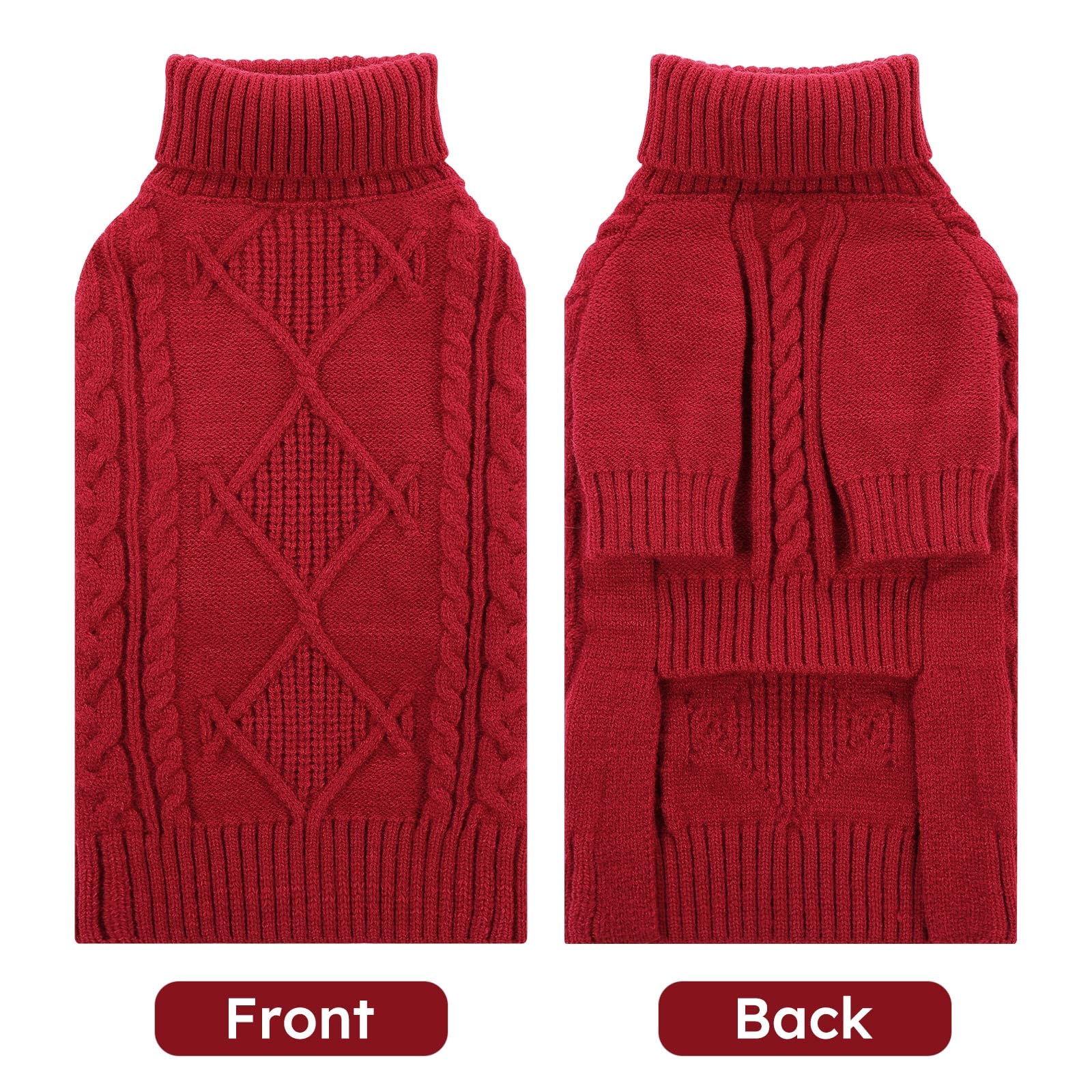 Asenku Knitted Dog Sweater, Pullover Big Thermal Dog Winter Sweater, Turtleneck Doggy Sweater For Large Medium Dogs Boy Girl,War