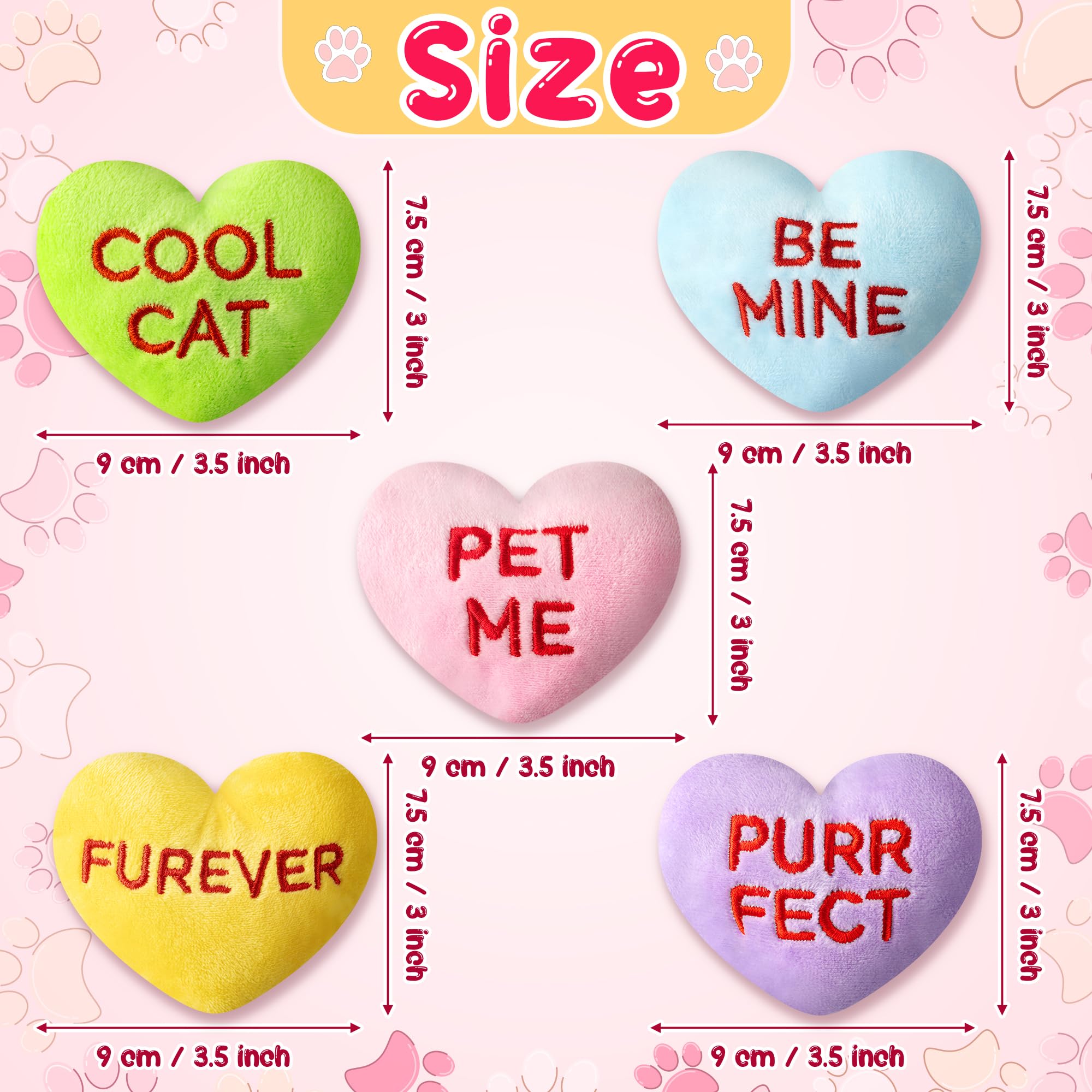 Mallmall6 5Pcs Valentine'S Day Conversation Heart Candy Catnip Toys For Cat, Catmint Interactive Kitten Teething Chew Kick Toy F