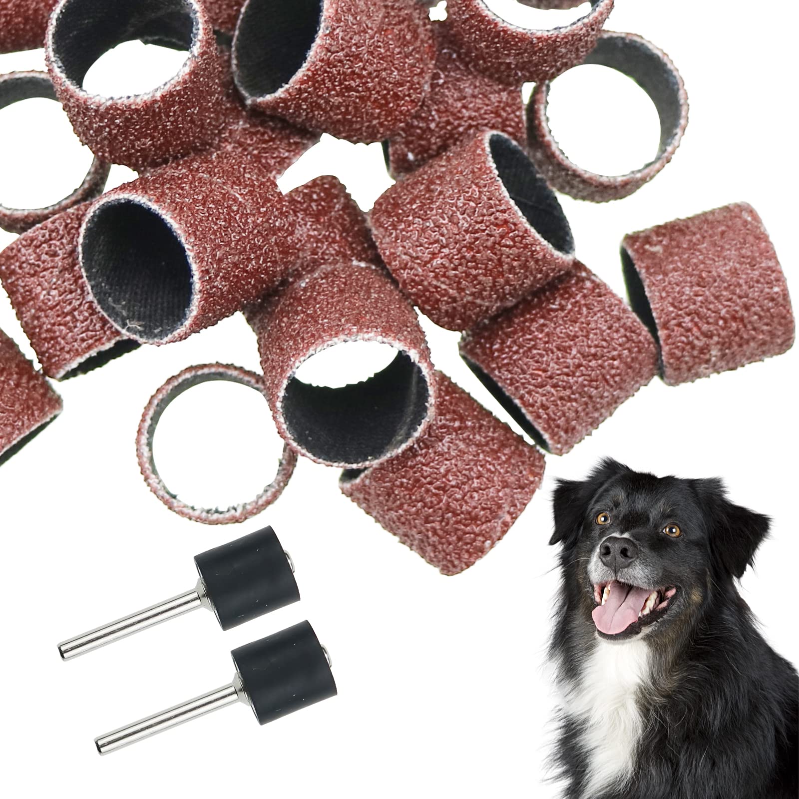 26 Pack Nail Grinder for Dogs Replacement Kit Sanding Drum Set Grit Sand Bands Shank Rotary Tool Kit Pet Nail Smoother Dog Claw 