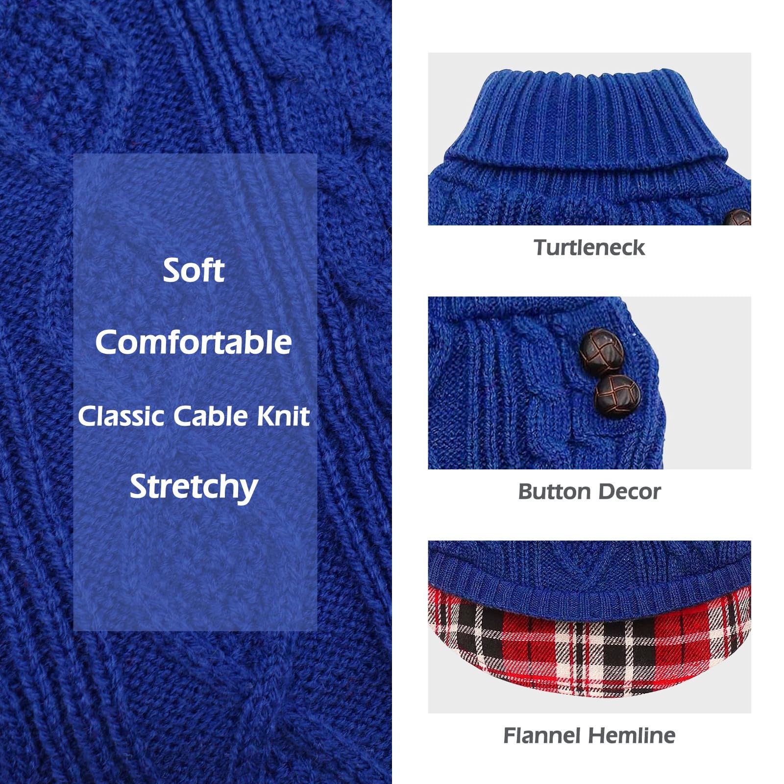 Kyeese Dog Sweater With Leash Hole For Small Medium Dogs Turtleneck Knitwear Pullover Warm Dog Clothes, Royal Blue, Xl