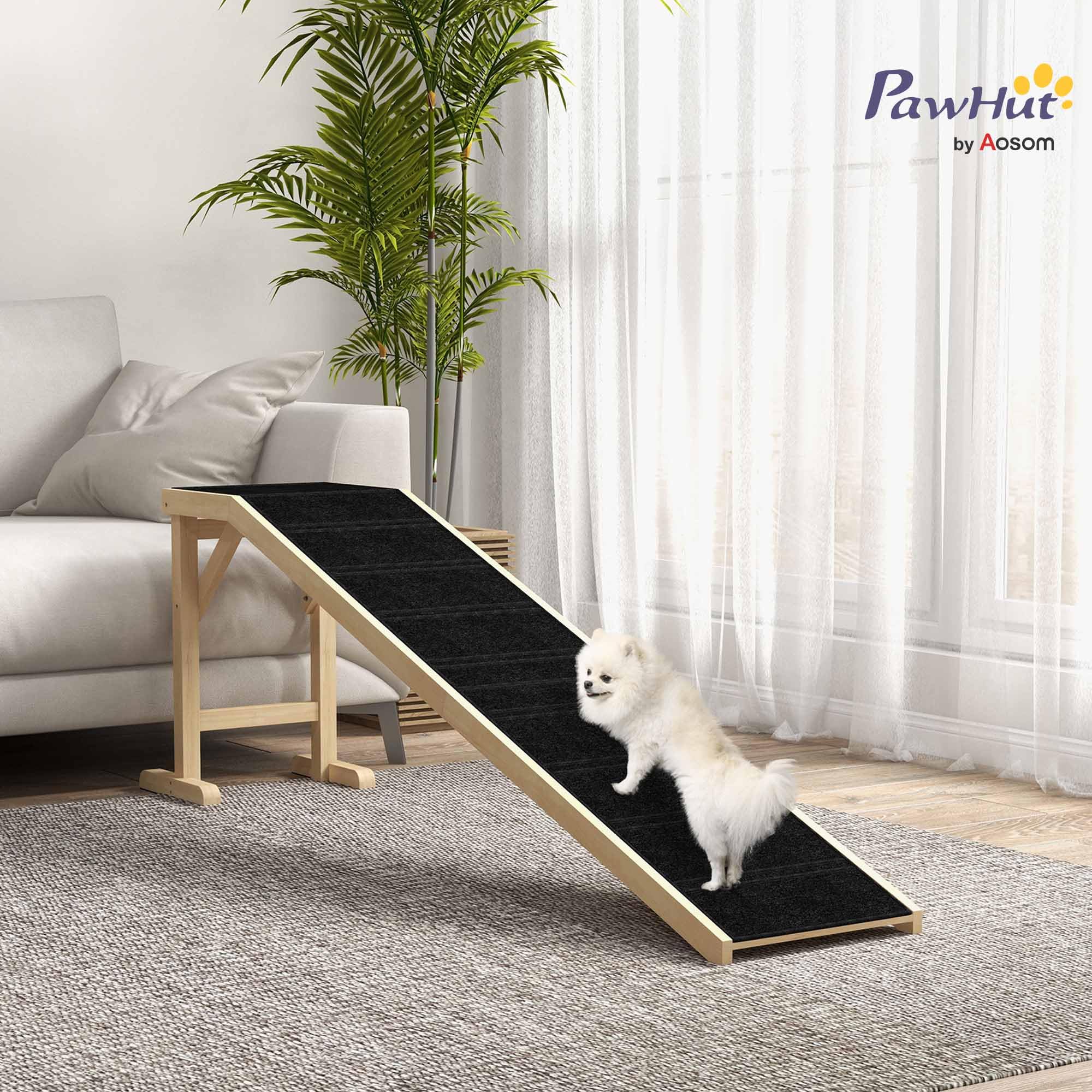 Pawhut Dog Ramp For Bed, Pet Ramp For Dogs With Non-Slip Carpet And Top Platform, 74' X 16' X 25', Natural
