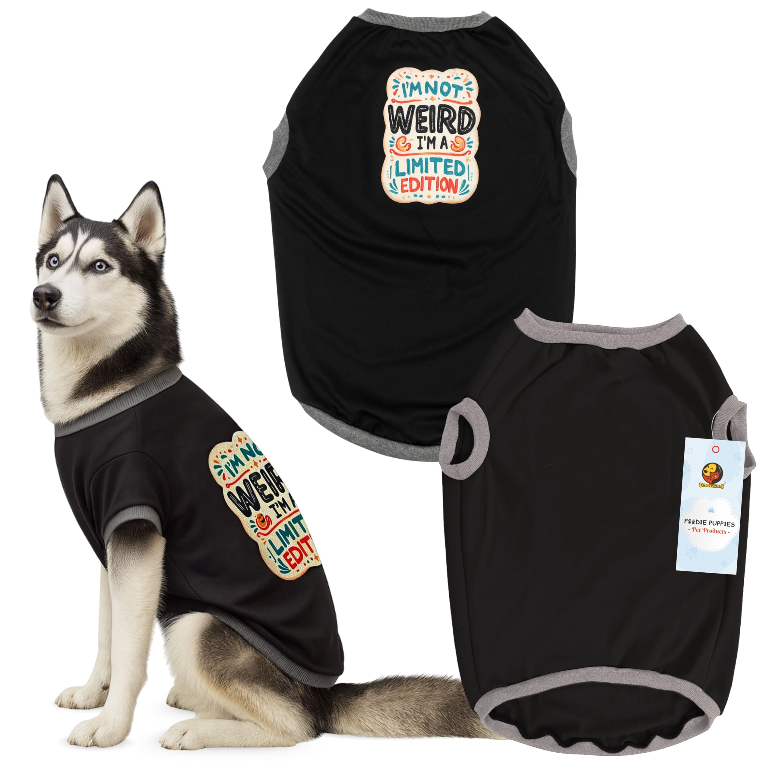 Foodie Puppies Dog Warm Sweater Jacket - (Black, Printed T-Shirt, 28 Inch) For Large Dogs | Soft, Lightweight Pet Apparel With S
