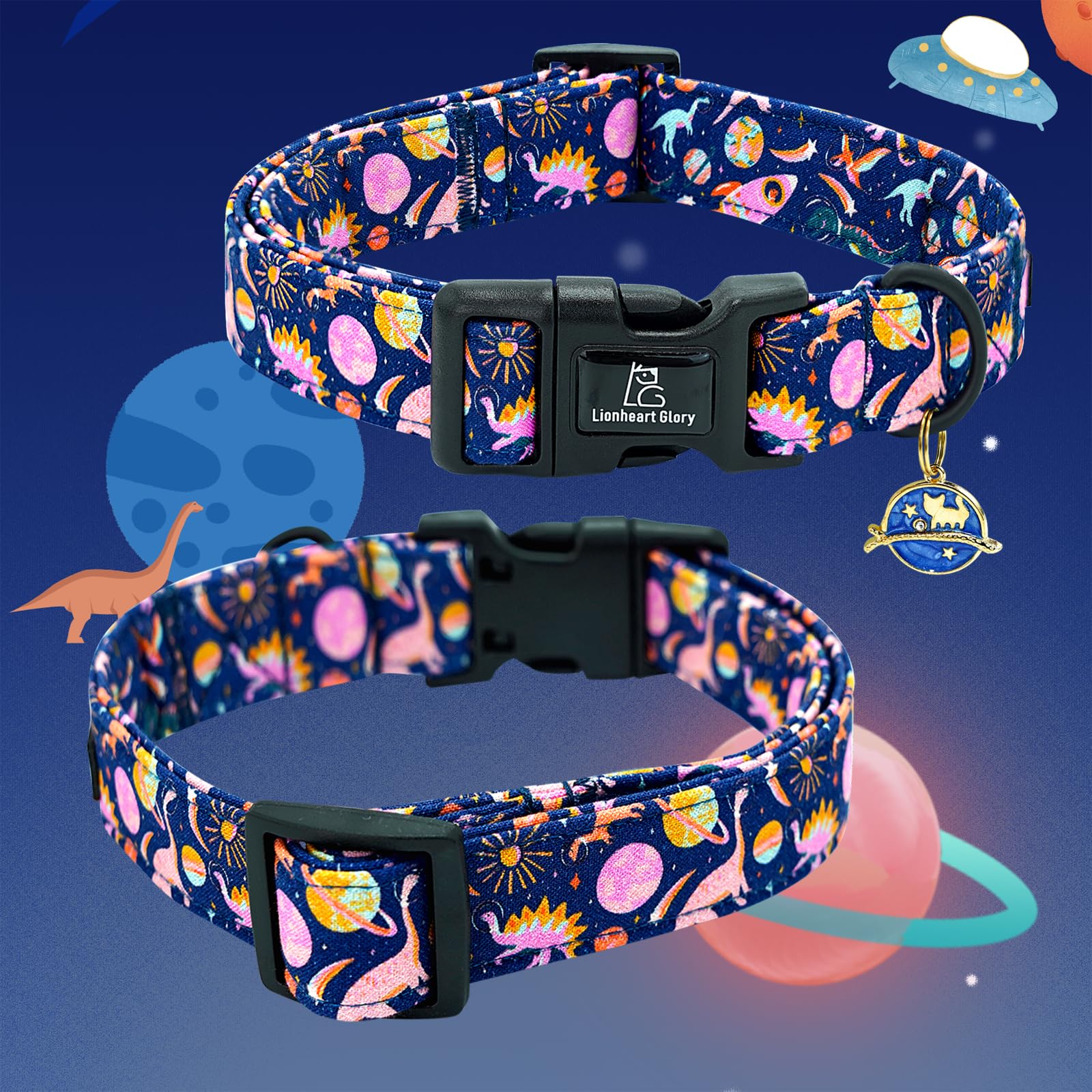 Lionheart Glory Dog Collar Dinosaurs Pattern Cute Collar For Medium Dogs Spring Summer Female Or Male Collars Pets Gift Adjustab