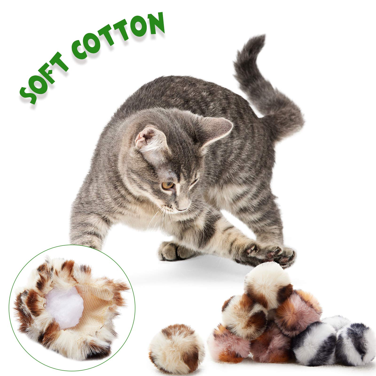 Weewooday 12 Pieces Cat Pom Pom Balls Toys Large Fuzzy Cat Ball Artificial Large Plush Ball For Cats Pets Interactive Playing Indoor(Pink,Leopard)