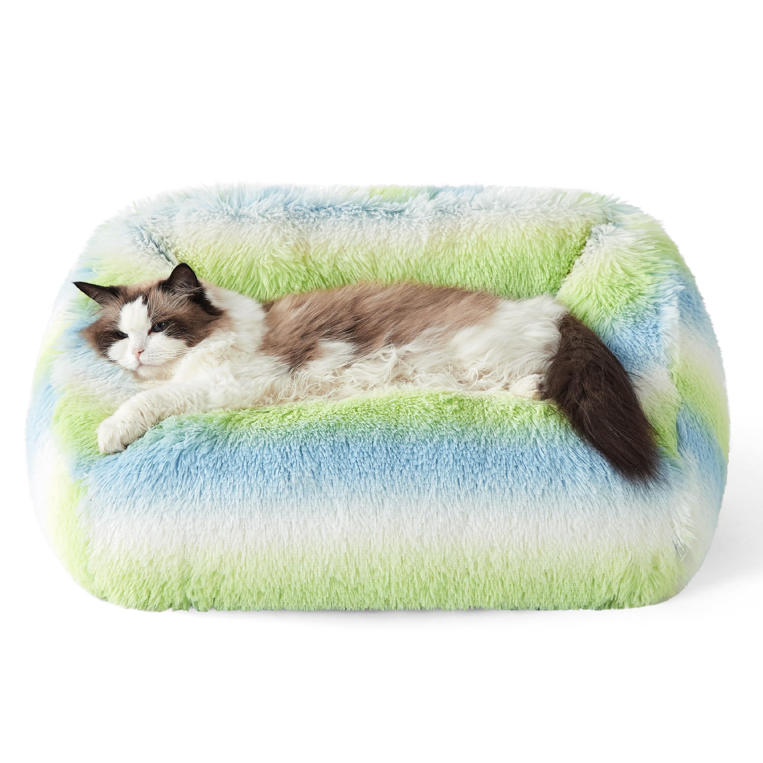 Lesure Cute Cat Bed Indoor - Furry Cat Bed Large, Washable Calming Small Dog Beds For Puppy With Fashion Design, 26X21X9Inches, 