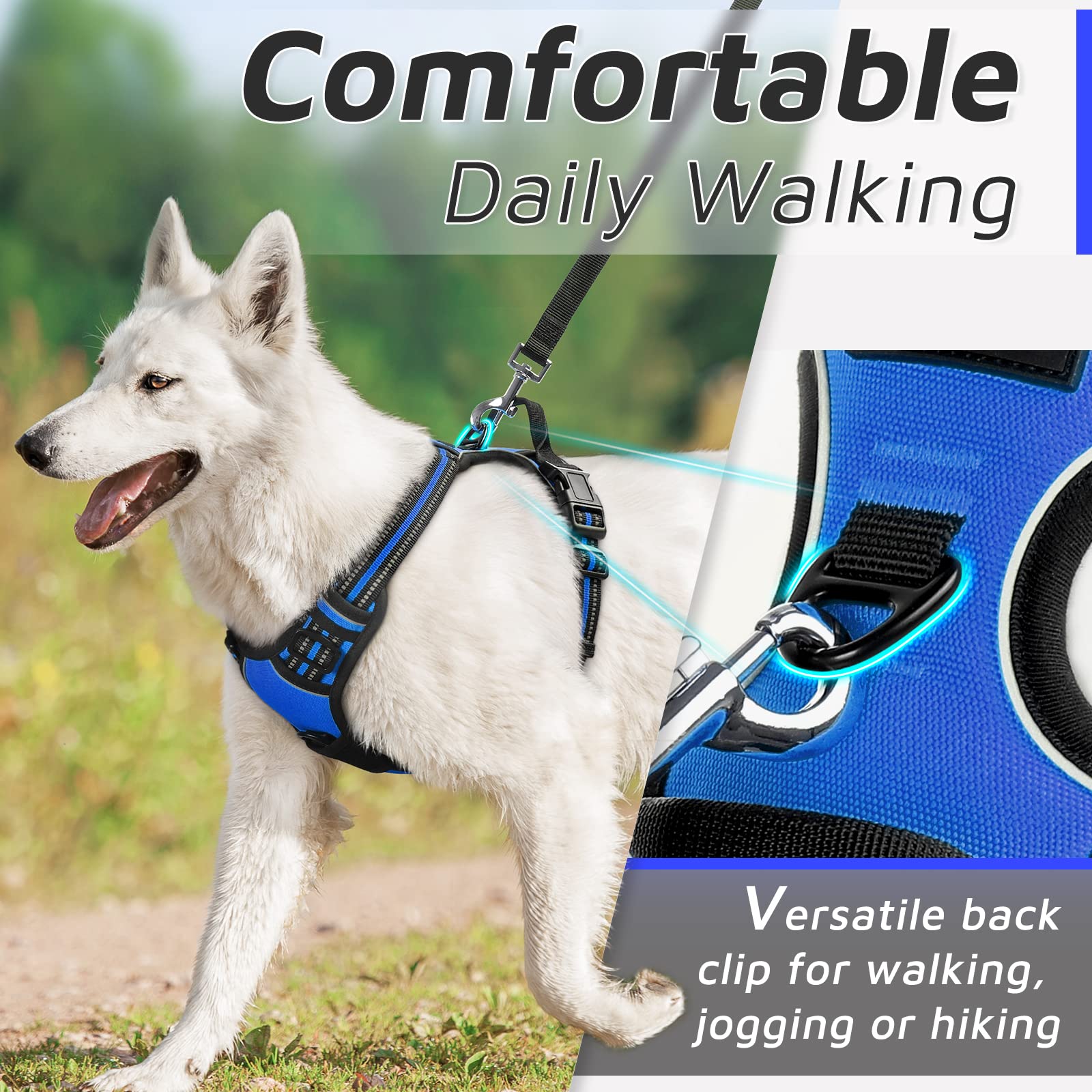 Eagloo Dog Harness Small Sized Dog, No Pull Service Vest With Reflective Strips And Control Handle, Adjustable And Comfortable For Easy Walking, No Choke Pet Harness With 2 Metal Rings, Blue, S