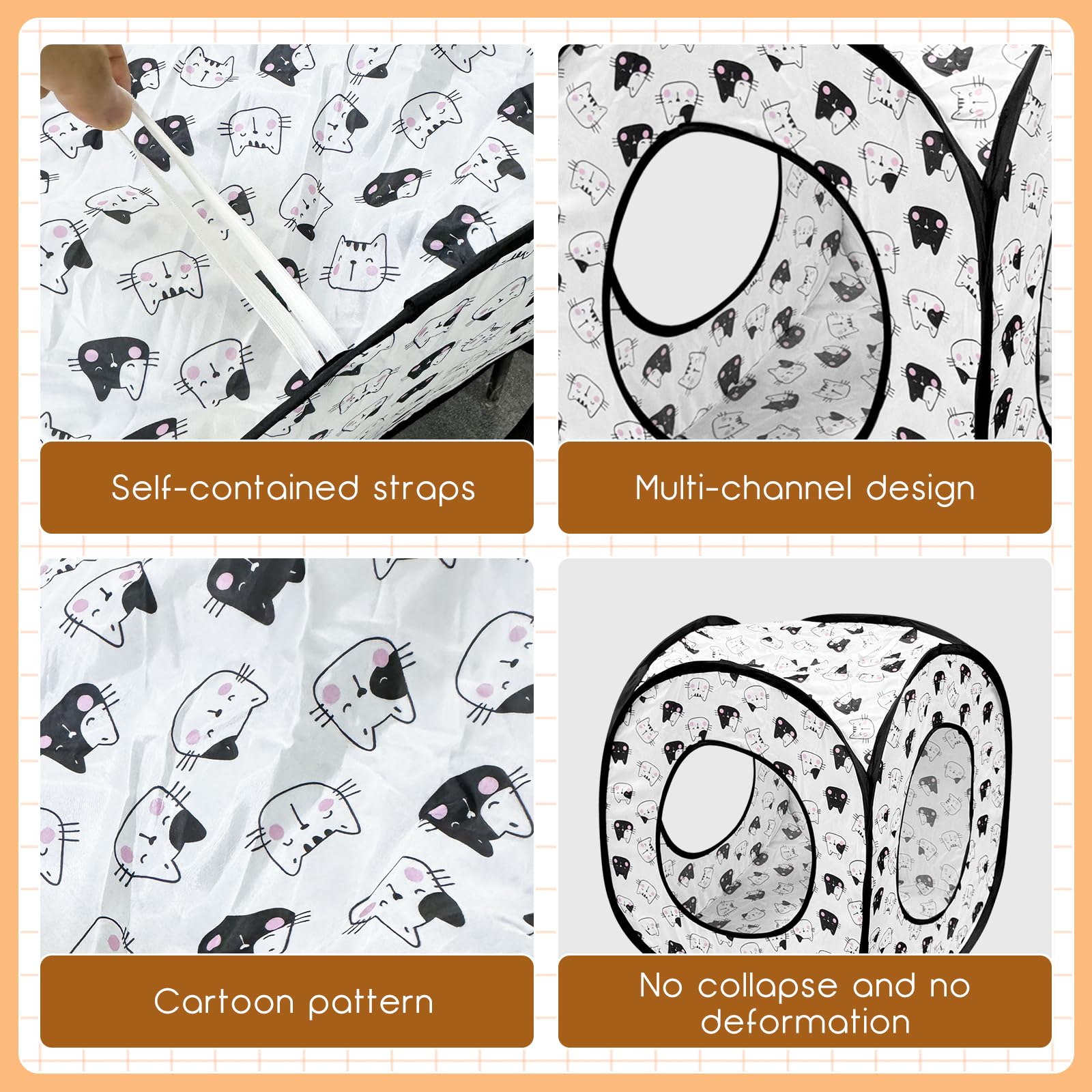 Andiker Cat Tent, 3 Holes Safe And Strong Cute Cats Tunnel Collapsible Easy To Carry Cat House For Indoor Cats Kittens Hiding Pl