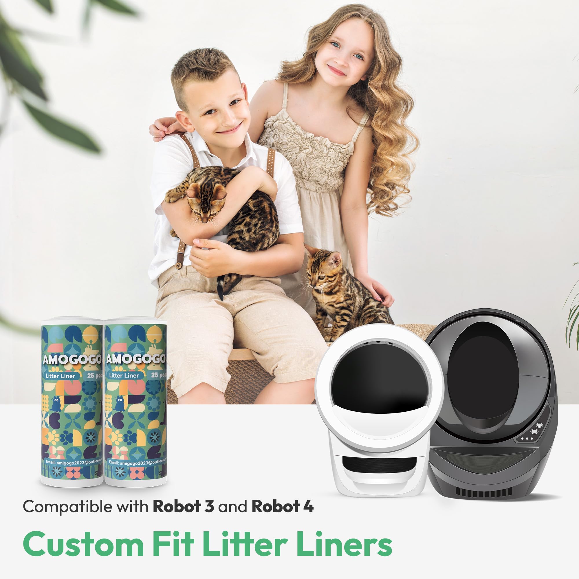 Amogogopet 50 Pcs Waste Bags, Compatible With Litter Robot 4 & 3, Heavy Duty Cat Litter Trash Bags, Waterproof, White Replacemen