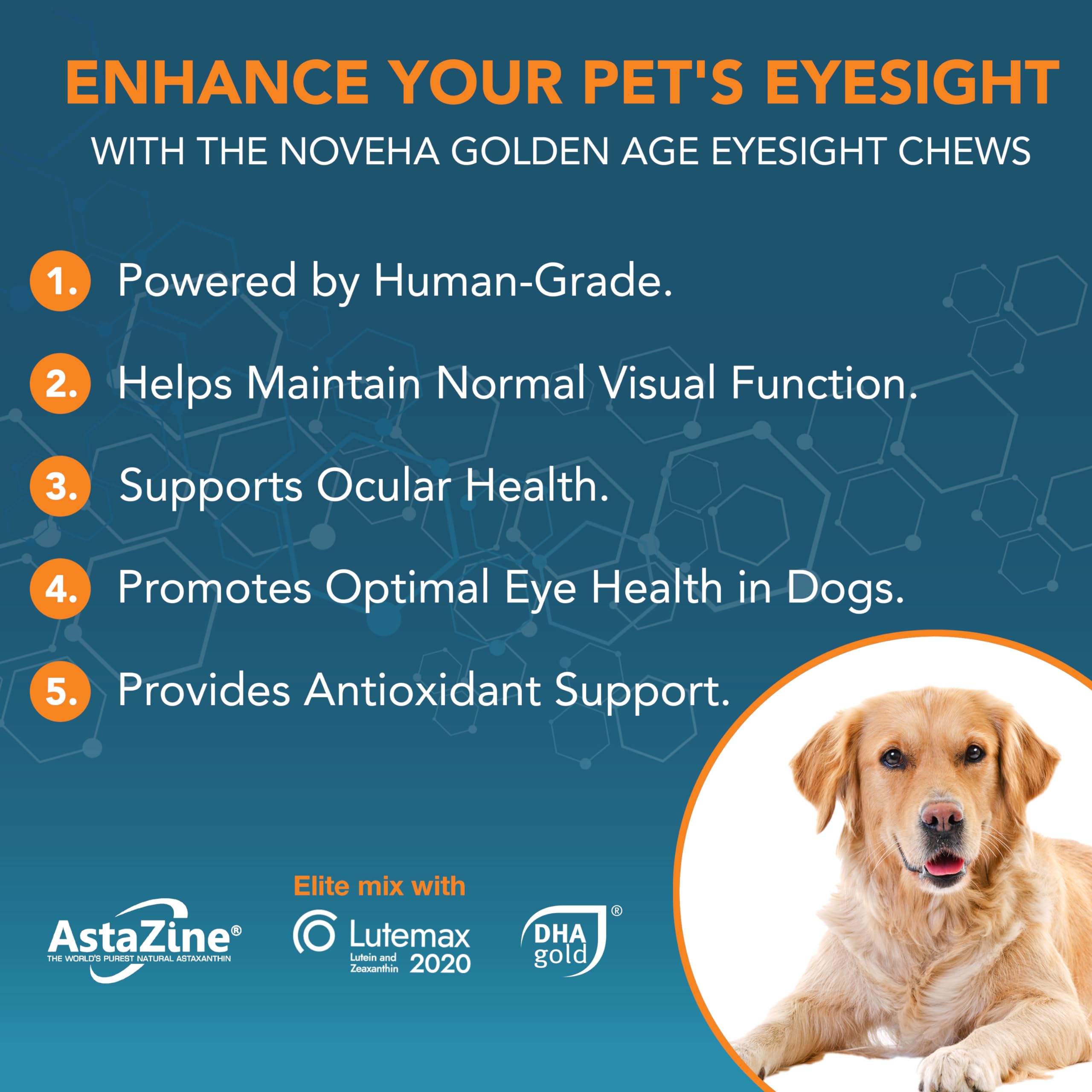 NOVEHA Eye Supplement for Dogs (90 Chews)- Vision Support with Lutein + Vitamin C & Astaxanthin Antioxidants - Dog Vitamins for