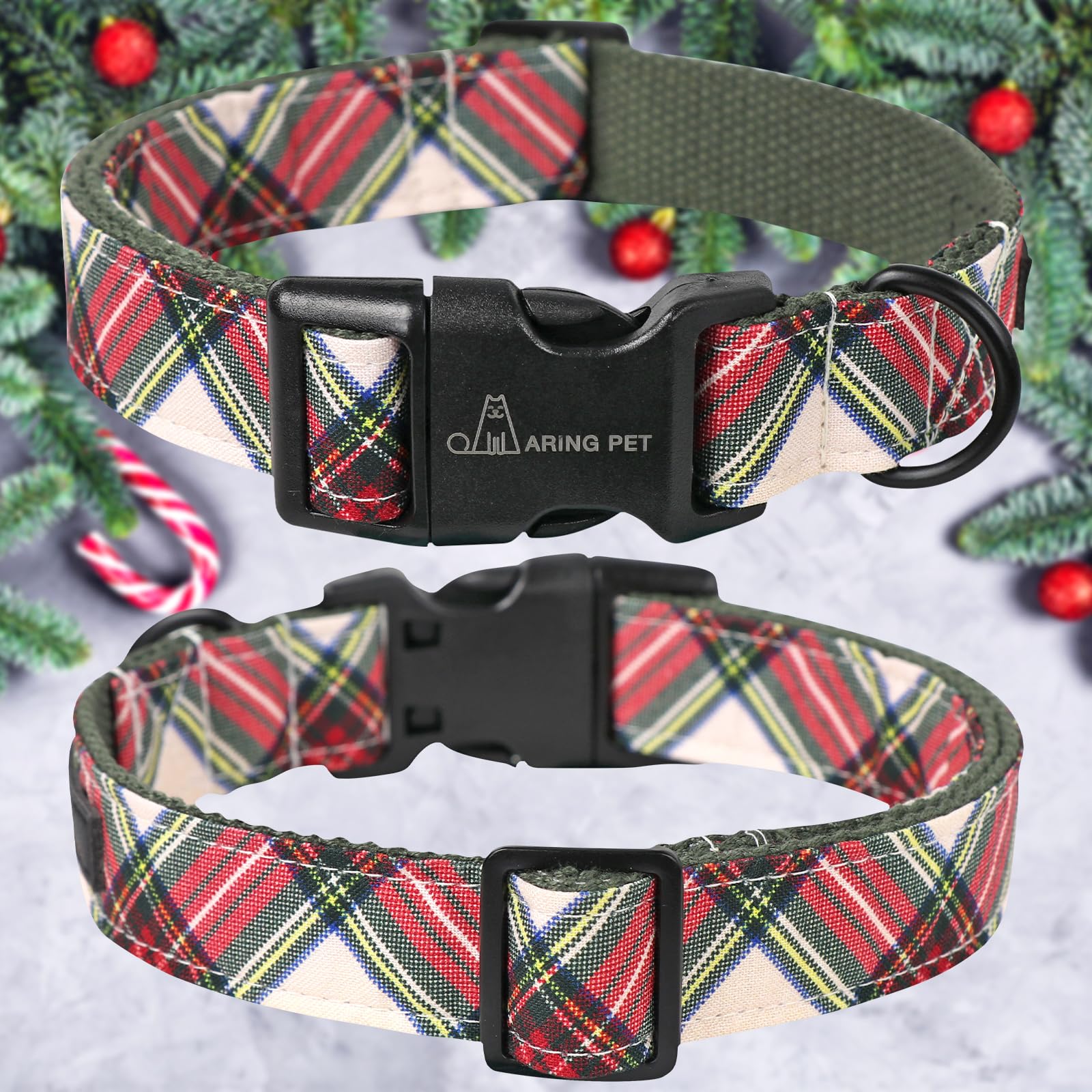 Aring Pet Christmas Dog Collar Cute Plaid Dog Collar, Cotton Lightweight Christmas Small Dog Collars Puppy Collar For Small Medi