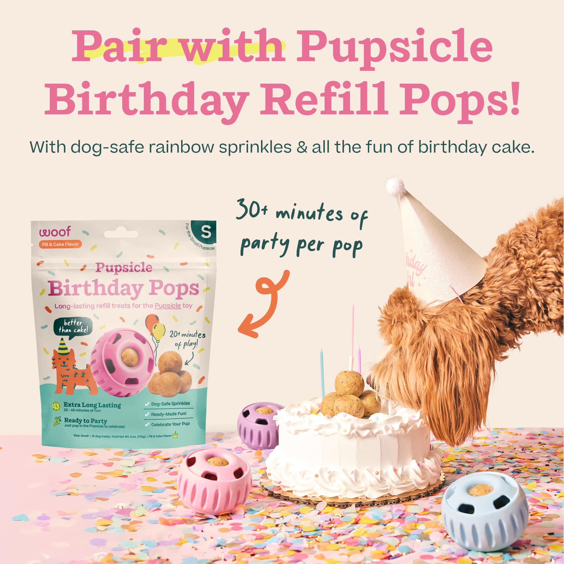WOOF Party Pupsicle - Long-Lasting Interactive Dog Toys for Boredom - Low-Mess Design - Birthday Gifts for Dogs - XL Dog Toys -