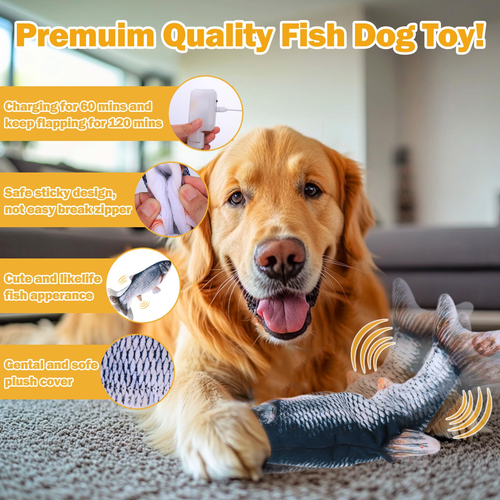 Interactive Dog Toys - Upgrade Flopping Fish Dog Toy To Keep Them Busy, Touch Activated Moving Dog Toys For Small / Medium / Lar