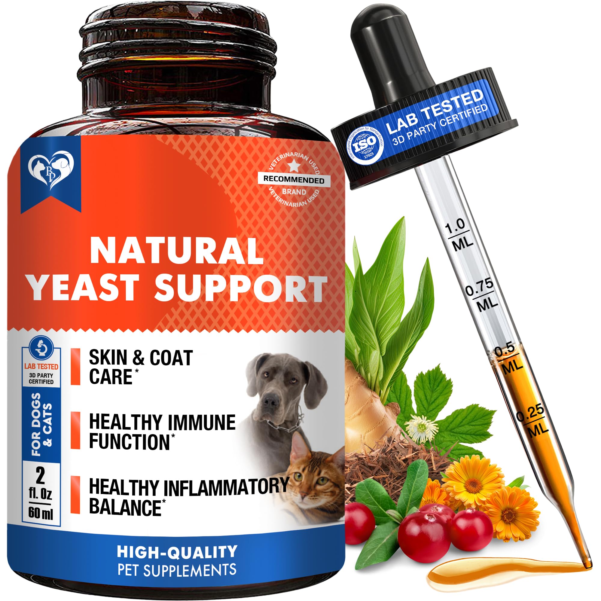 Natural Cats & Dogs Yeast Infection Anti Itch Treatment - Itchy Ears, Skin & Allergy Symptoms Relief - Reduces Inflammation & Re