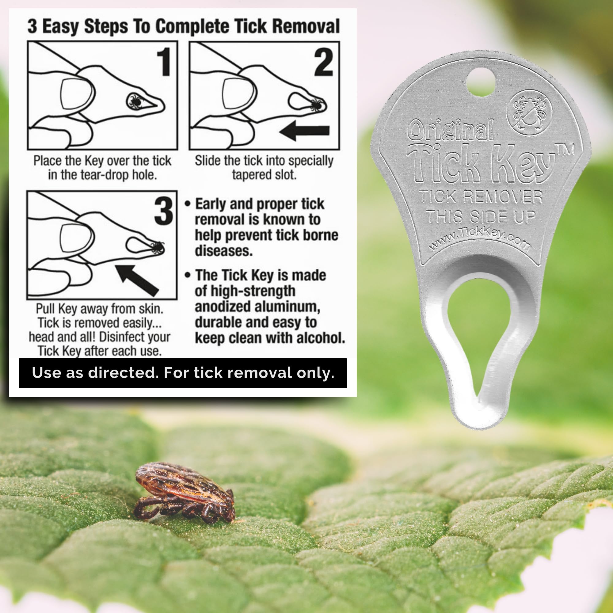 The Original Tick Key - Tick Detaching Device - Portable, Safe And Highly Effective Tick Detaching Tool (Silver)