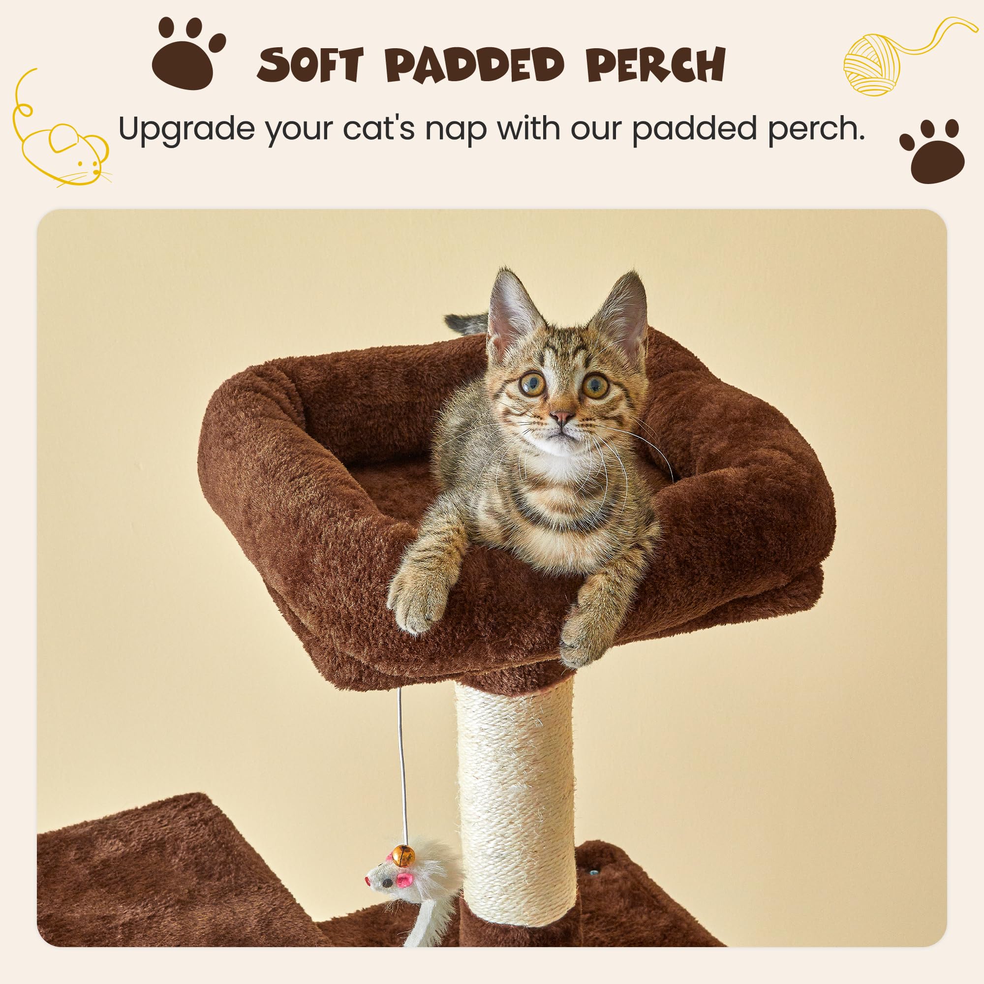 Mwpo 63.8 Inches Multi-Level Cat Tree For Large Cats With Sisal-Covered Scratching Posts, Padded Platform, Hammock And Condo,Sta