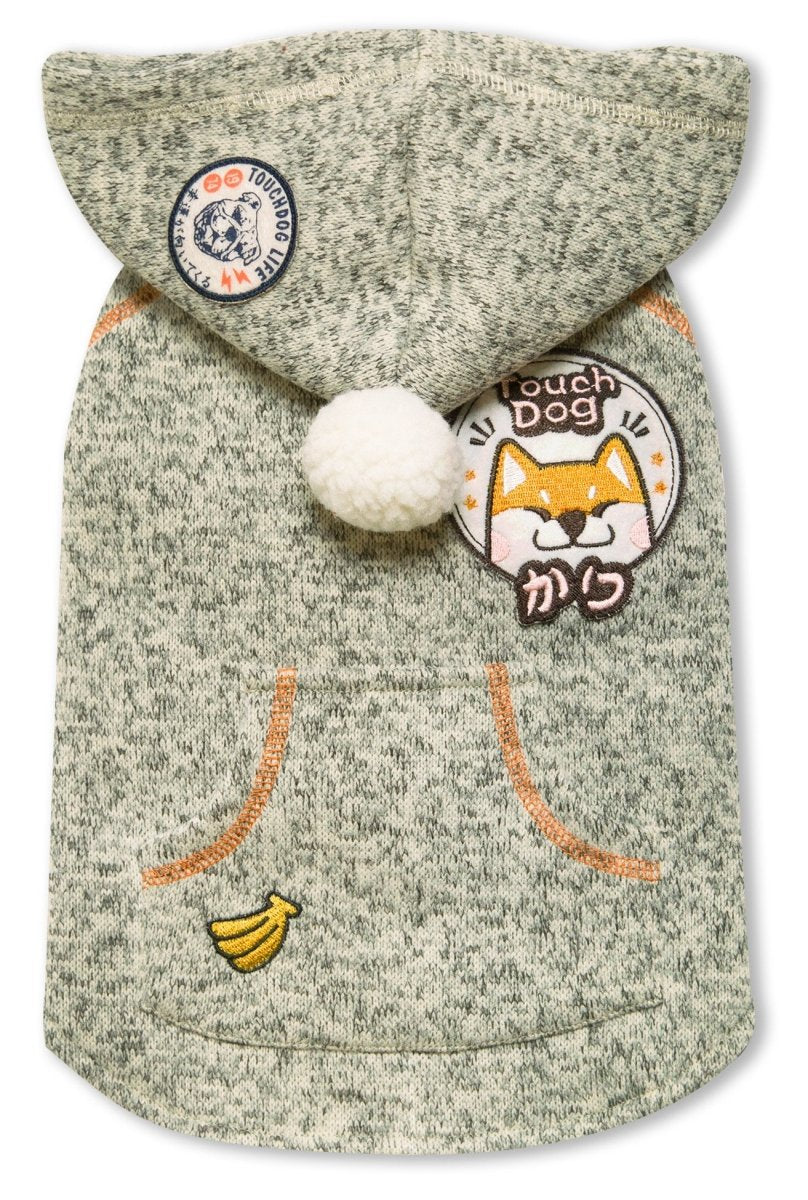 Touchdog 'Hippie Swag' Sleeveless Pompom Designer Fashion Pet Dog Sweater Hoodie Jacket Coat, Large, Olive Green