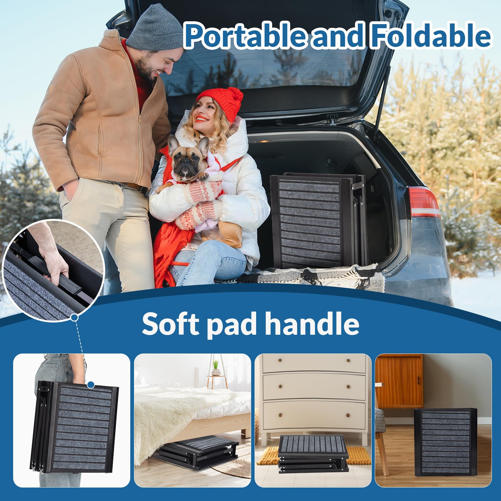 Barpor Dog Ramp For Car, 67'' Folding Portable Dog Car Ramp With Non-Slip Rug For Small To Large Dogs Up To 200 Lbs Easy Access