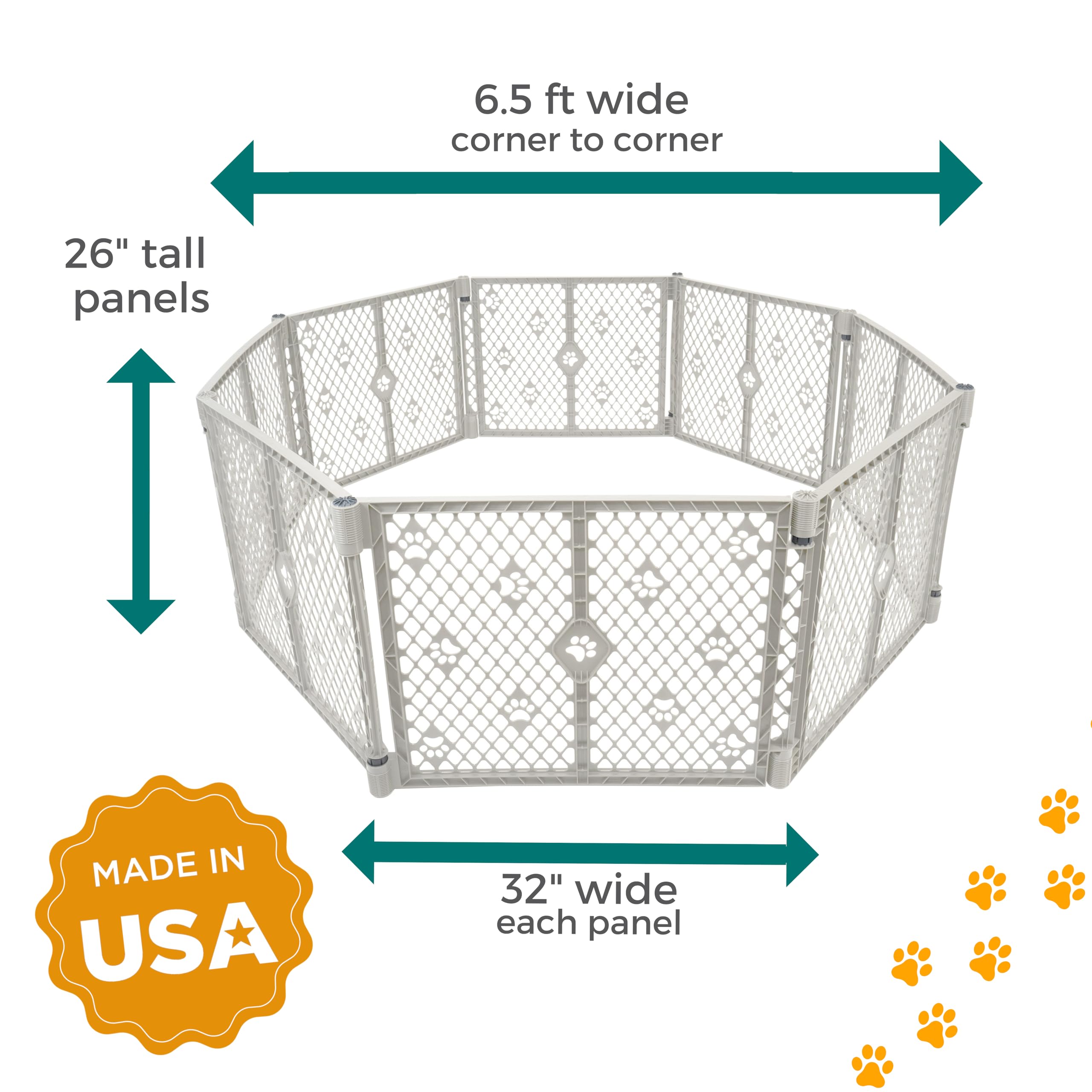 MyPet 8-Panel Paws Petyard, Gray Dog Playpen, Durable & UV-Resistant Puppy Playpen, Indoor/Outdoor Portable Dog Pen, Adjustable