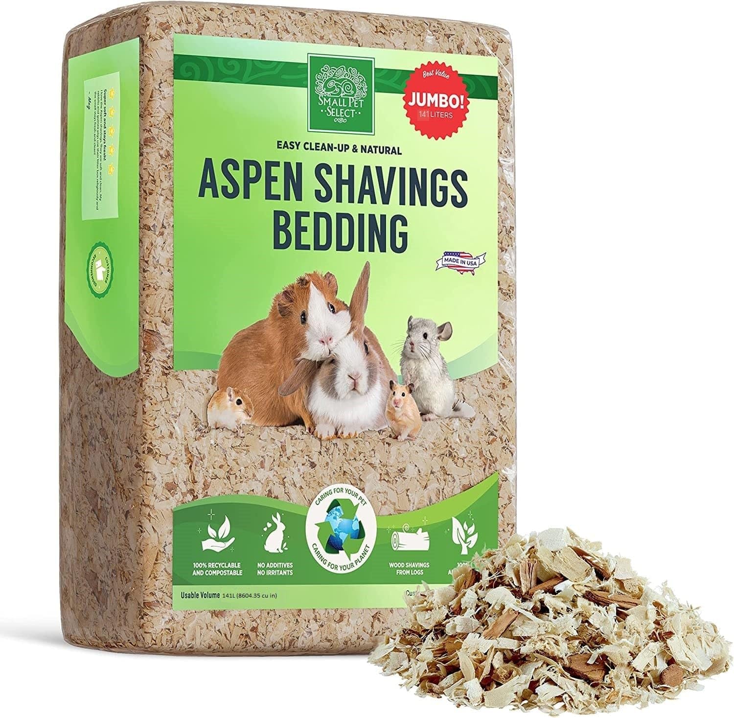 Small Pet Select Premium Natural Aspen Bedding, Animal Bedding For Small Indoor And Outdoor Pets, Made In The Usa, Jumbo Size 14