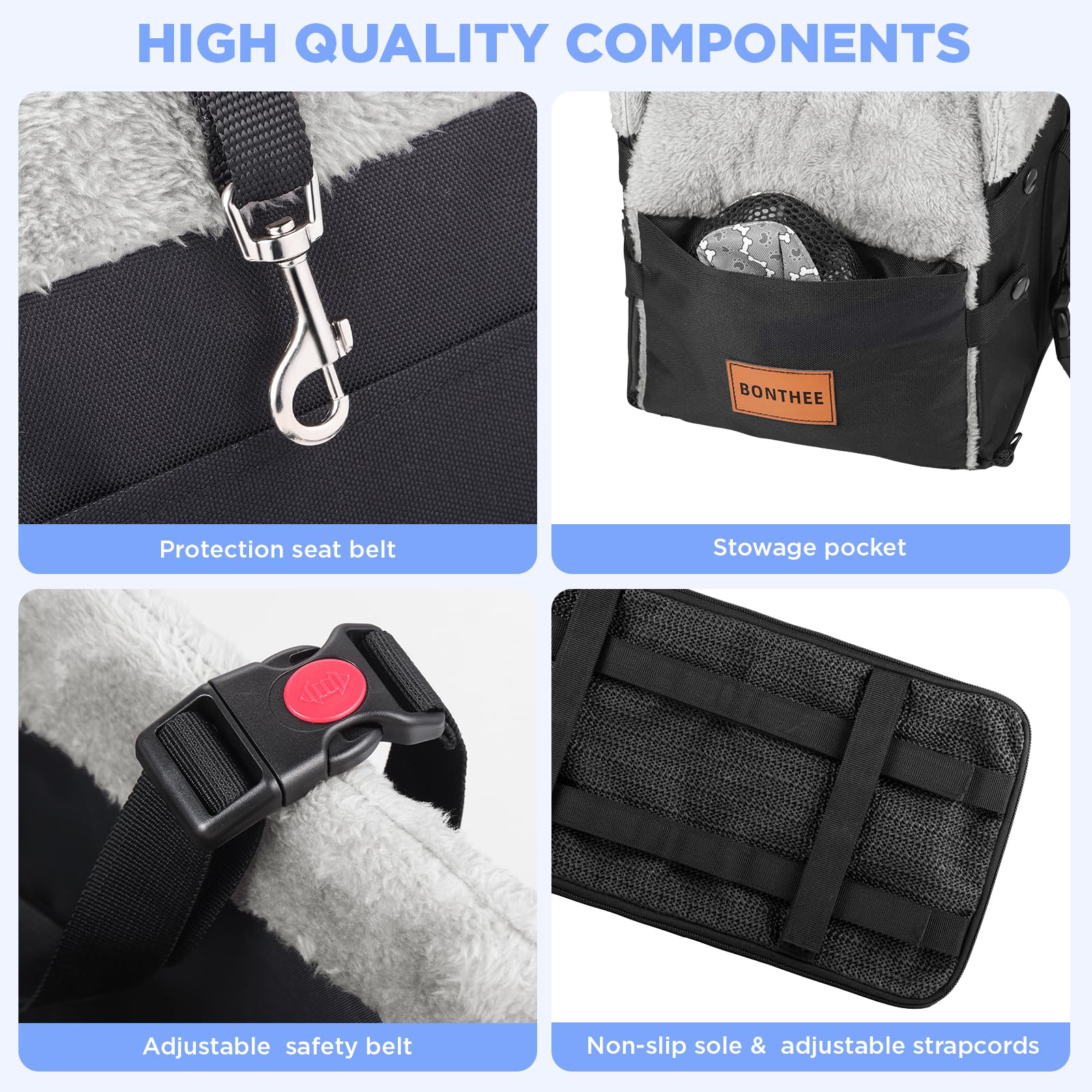 Center Console Dog Car Seat for Small Dogs,Washable Foldable Console Booster Seat for Puppy Car Seat with Safe Protection Hooks