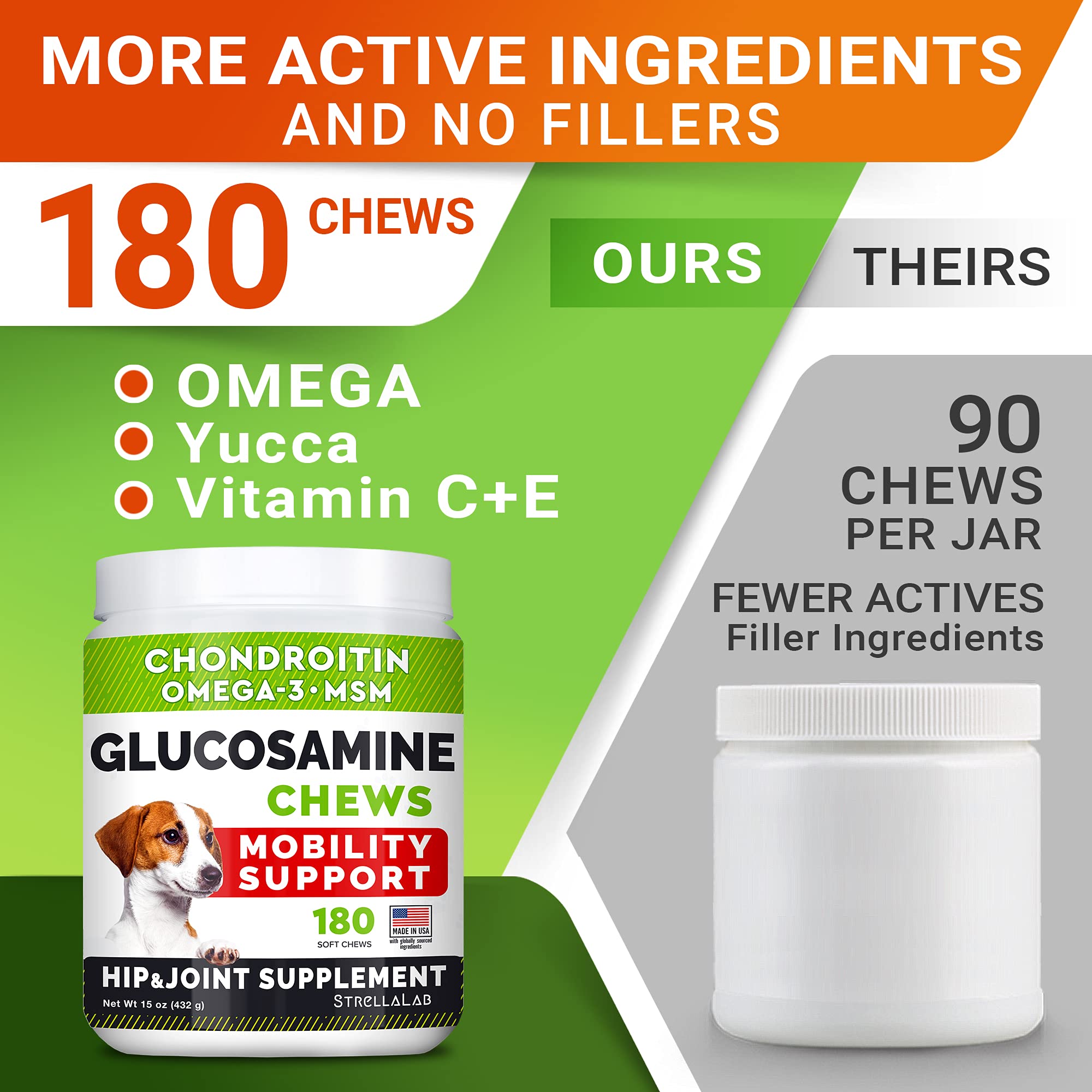 Glucosamine Treats for Dogs - Joint Supplement w/ Omega-3 Fish Oil - Chondroitin, MSM - Advanced Mobility Chews - Joint Pain Rel