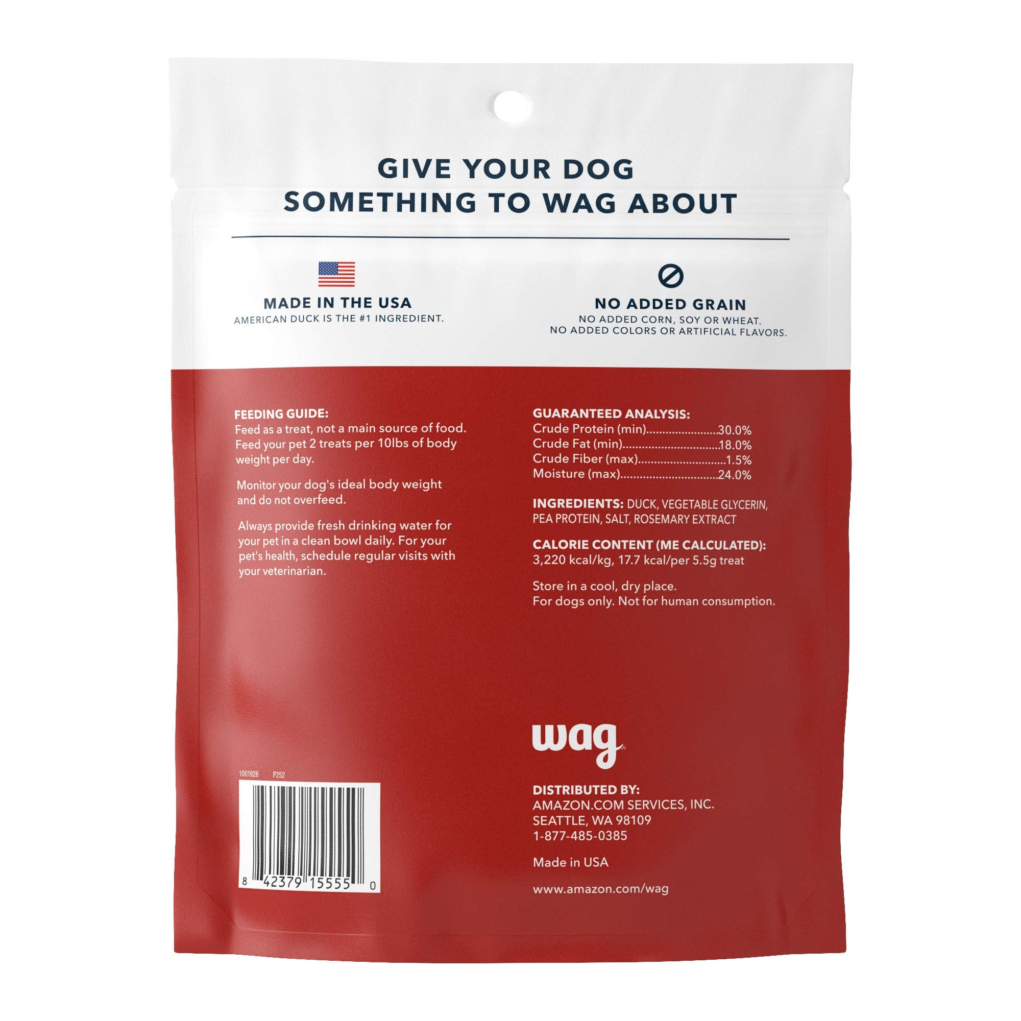 WAG Soft & Tender Duck Jerky Dog Treats - 16 oz (1 lb) - American Made, Natural Ingredients