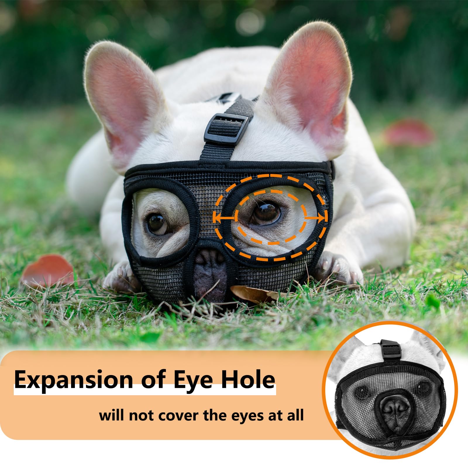 Ohcozzy Short Snout Dog Muzzle With Breathable Eye Hole, Adjustable French Bulldog Muzzle Prevent Dogs From Eating Biting Lickin