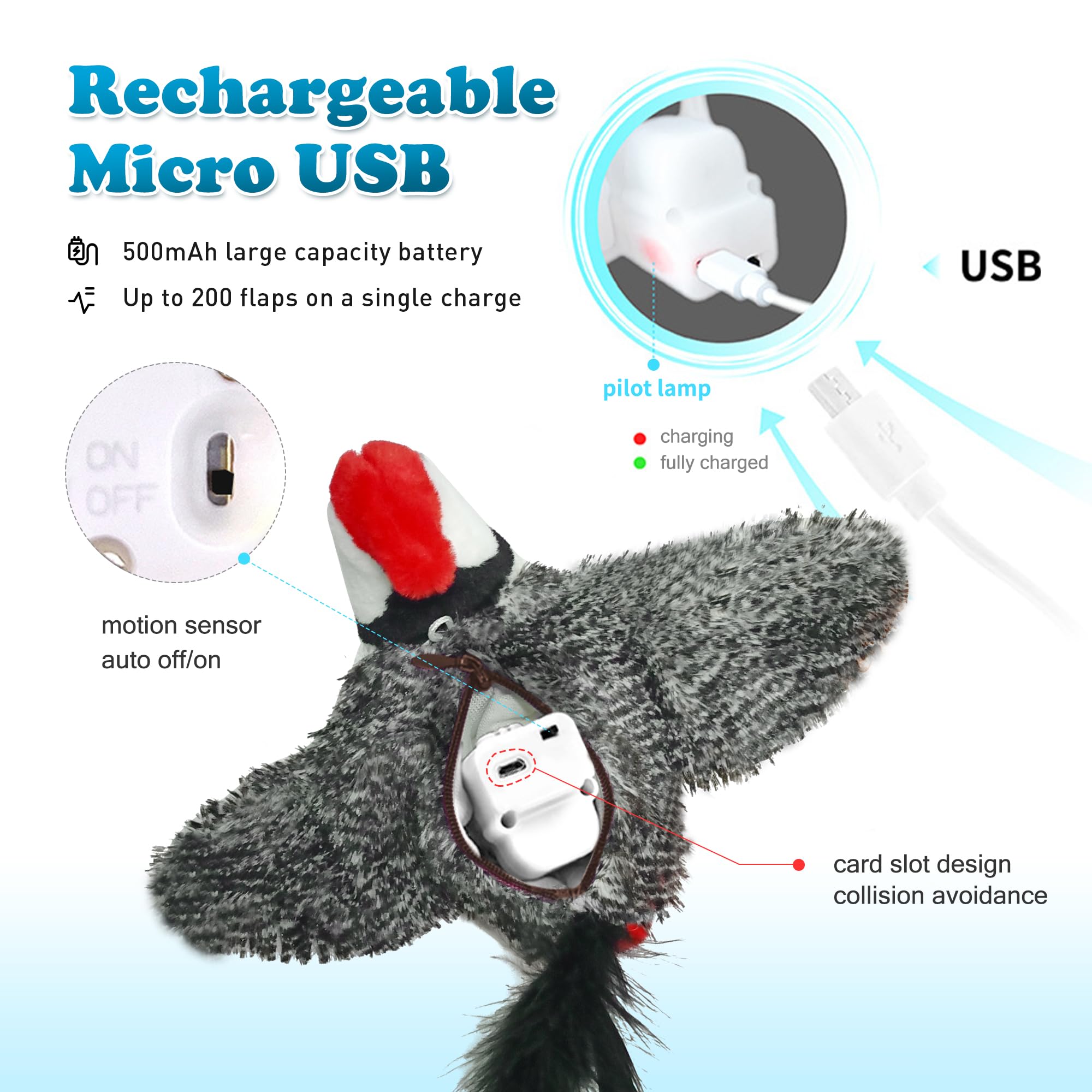 LEWISER Cat Toys, Flapping Wings Cute Woodpecker, No Flying, Chirping Bird Interactive Catnip Toy for Kitten or Small Dogs, Touc