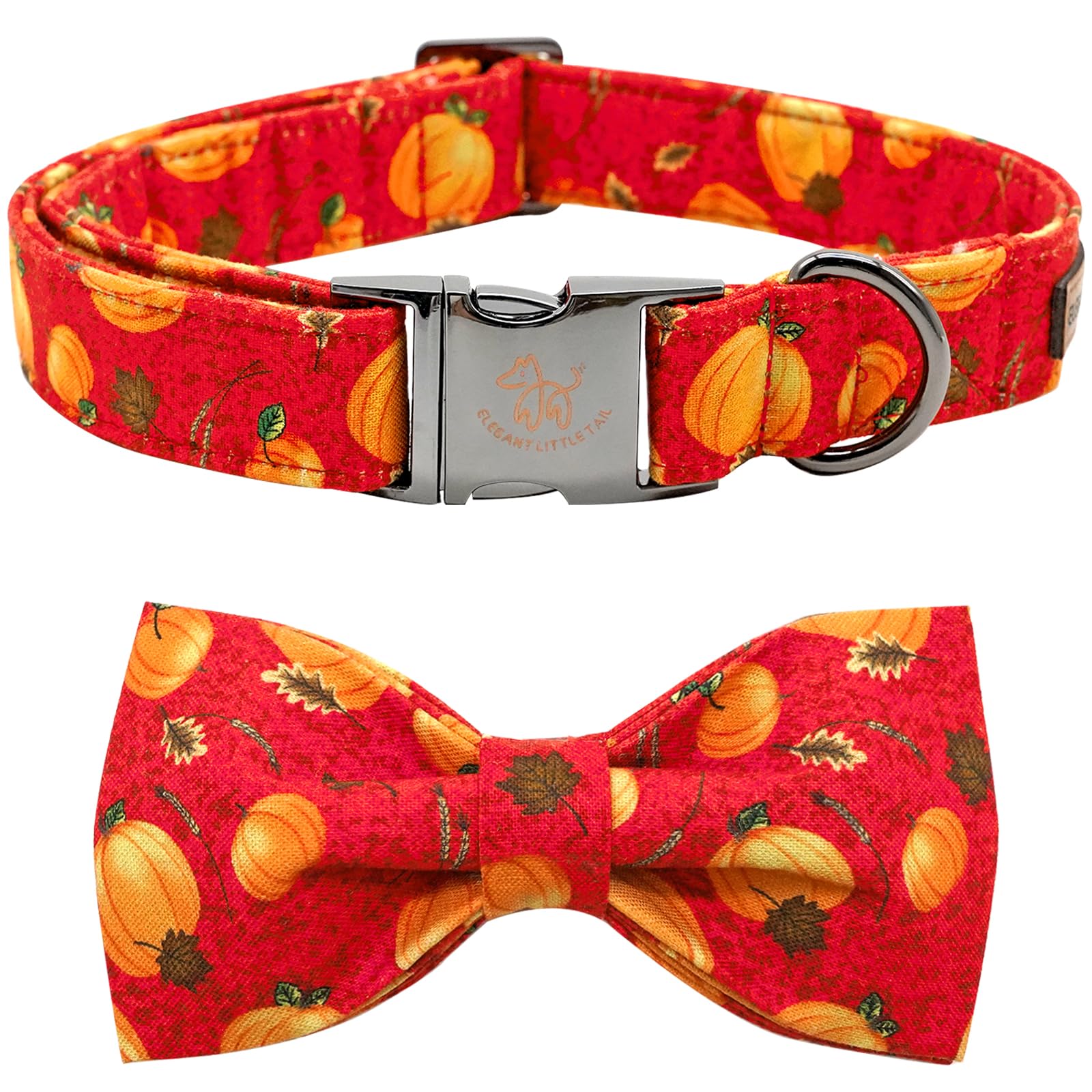 Elegant Little Tail Dog Collar With Bow - Fall Dog Collar Halloween Pumpkin Bow Girl Boy Pet Collar Soft Dog Bowtie Collars For X-Large Dogs