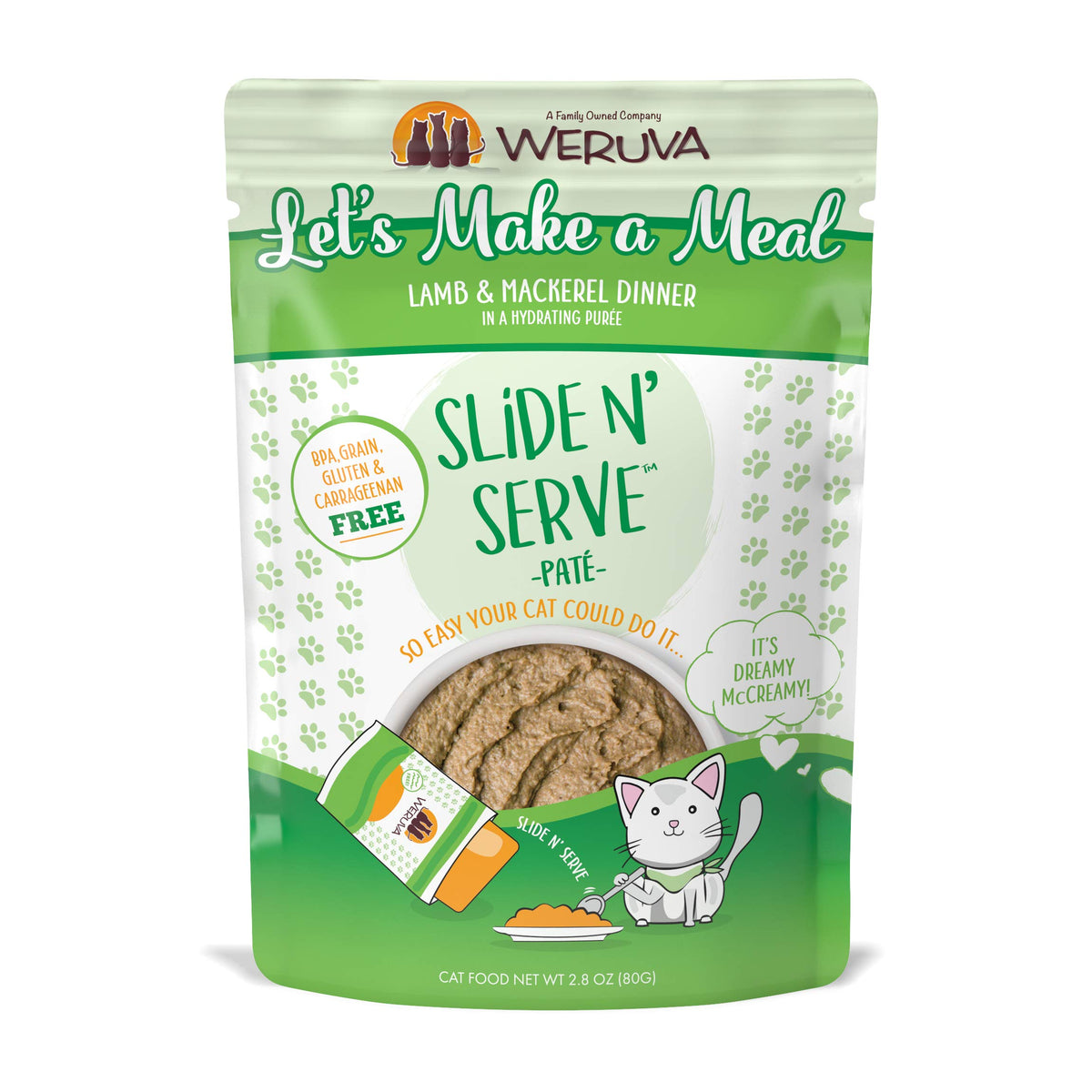 Weruva Wet Cat Food, Lets Make A Meal With Lamb And Mackerel Pate, 2.8Oz Slide N Serve Pouch, Pack Of 12