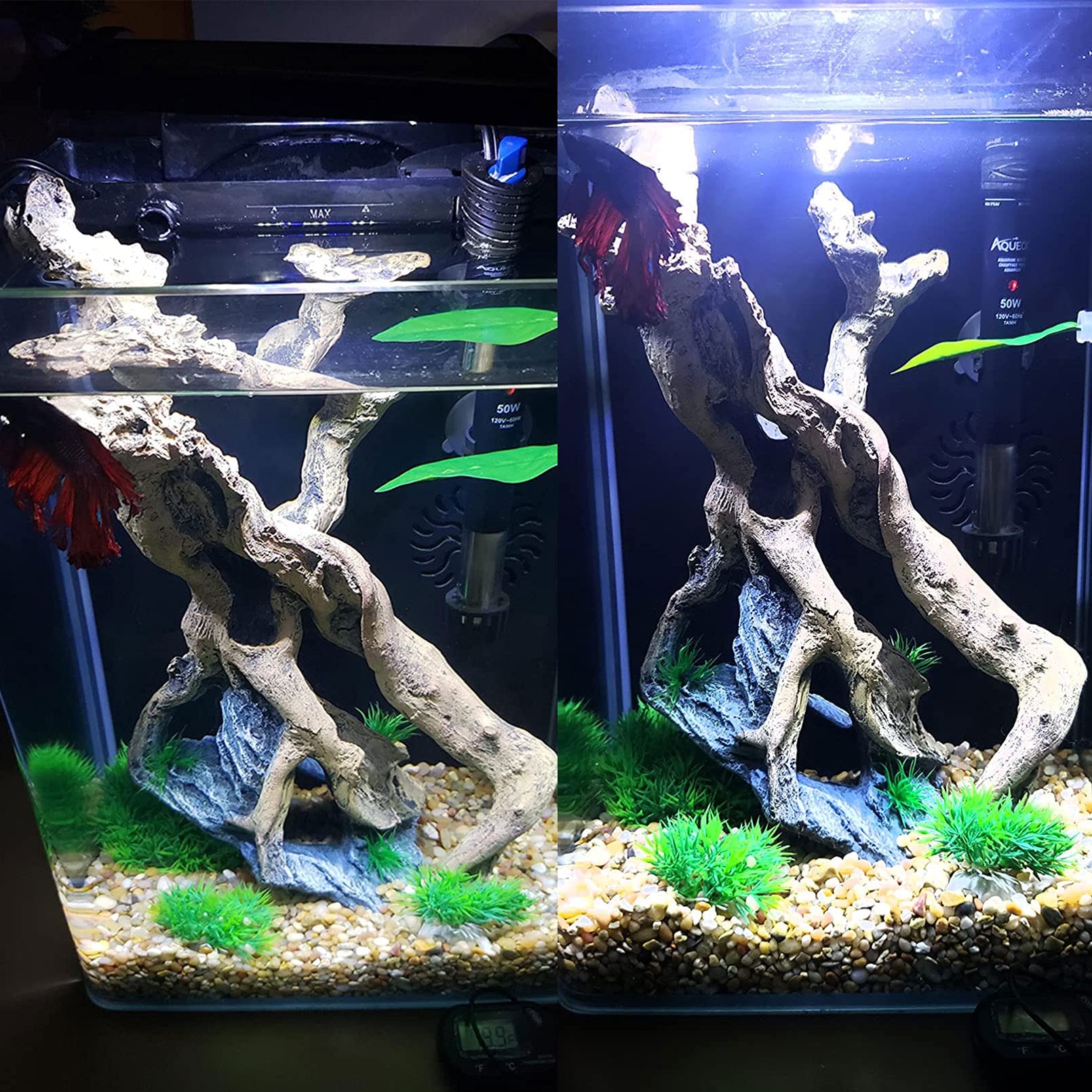 Pinvnby Resin Driftwood Aquarium Decoration Tree Branch Fish Tank Trunk Ornament Betta Log Reptile Climb With Holes For Shrimp Lizard Fish Gecko(3 Pcs)