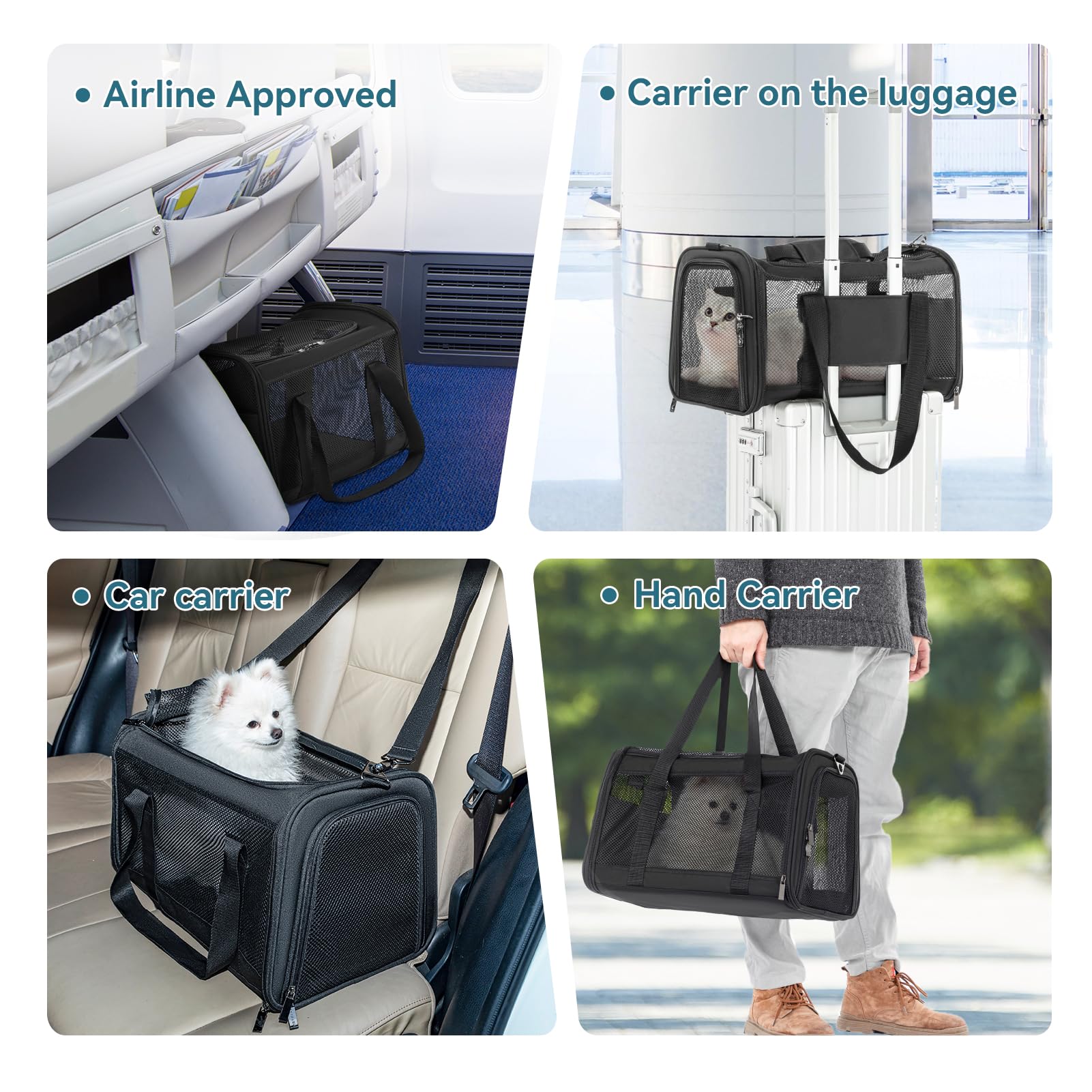 Petsfit Airline Approved Dog Carrier Cat Carrier, Soft-Sided Collapsible Pet Carrier For Travel, 3 Carrying Ways, Lightweight An