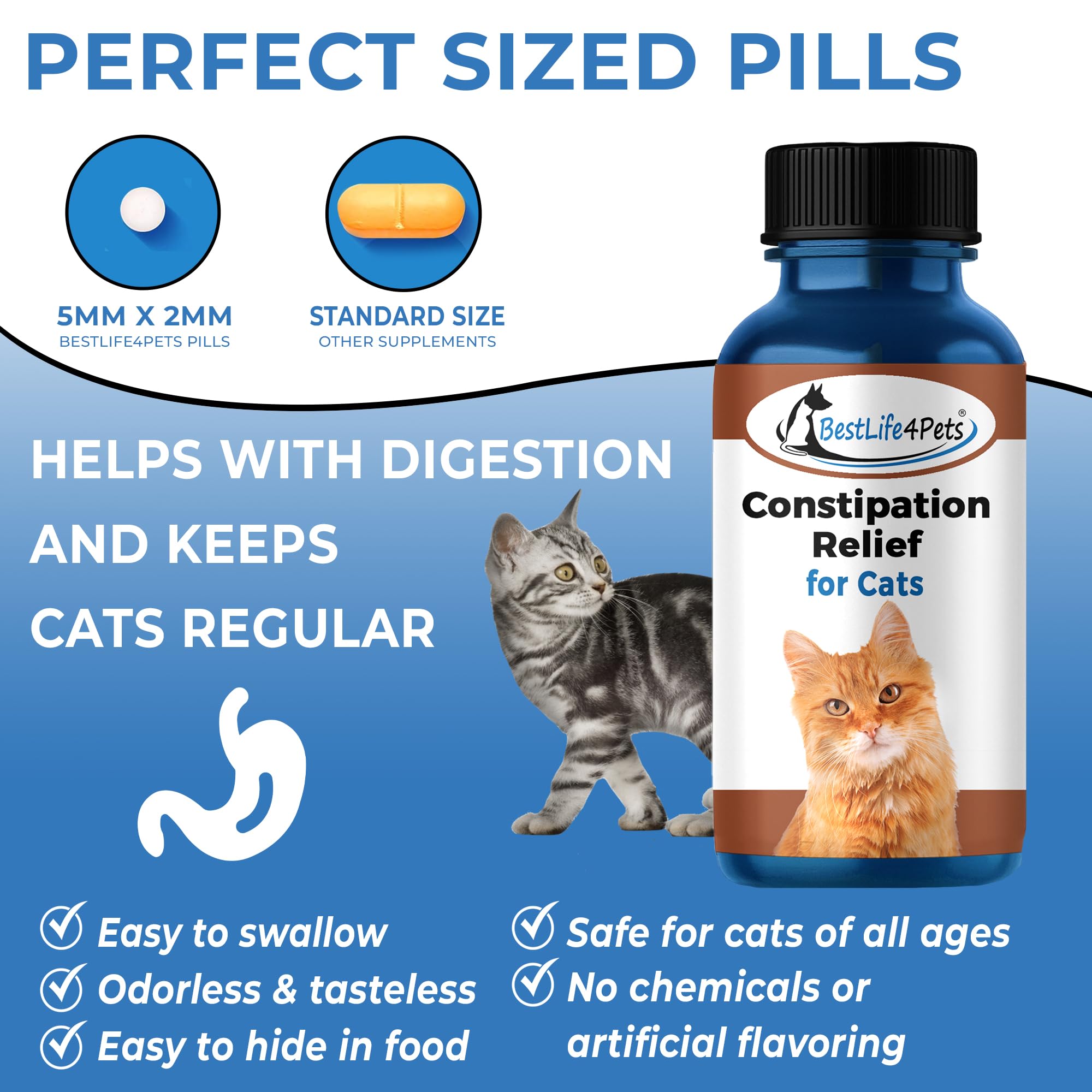 BestLife4Pets - Cats Constipation Relief and Stool Softeners - Natural Health Supplements to Help Digestion, Gas Relief and Cons