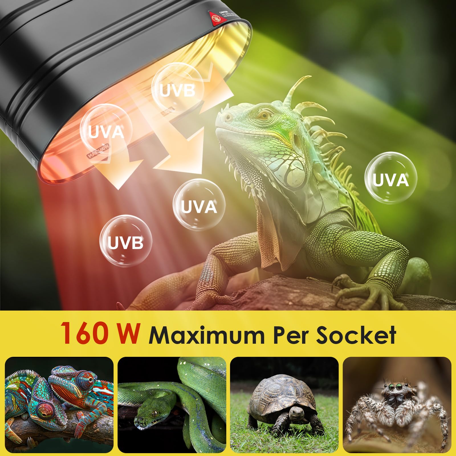 MIXJOY Dual Reptile Light Fixture, 160W, Metal, Black, Model DLF2160W-BK, Separate Switches for Lizards, Turtles, Snakes, Amph