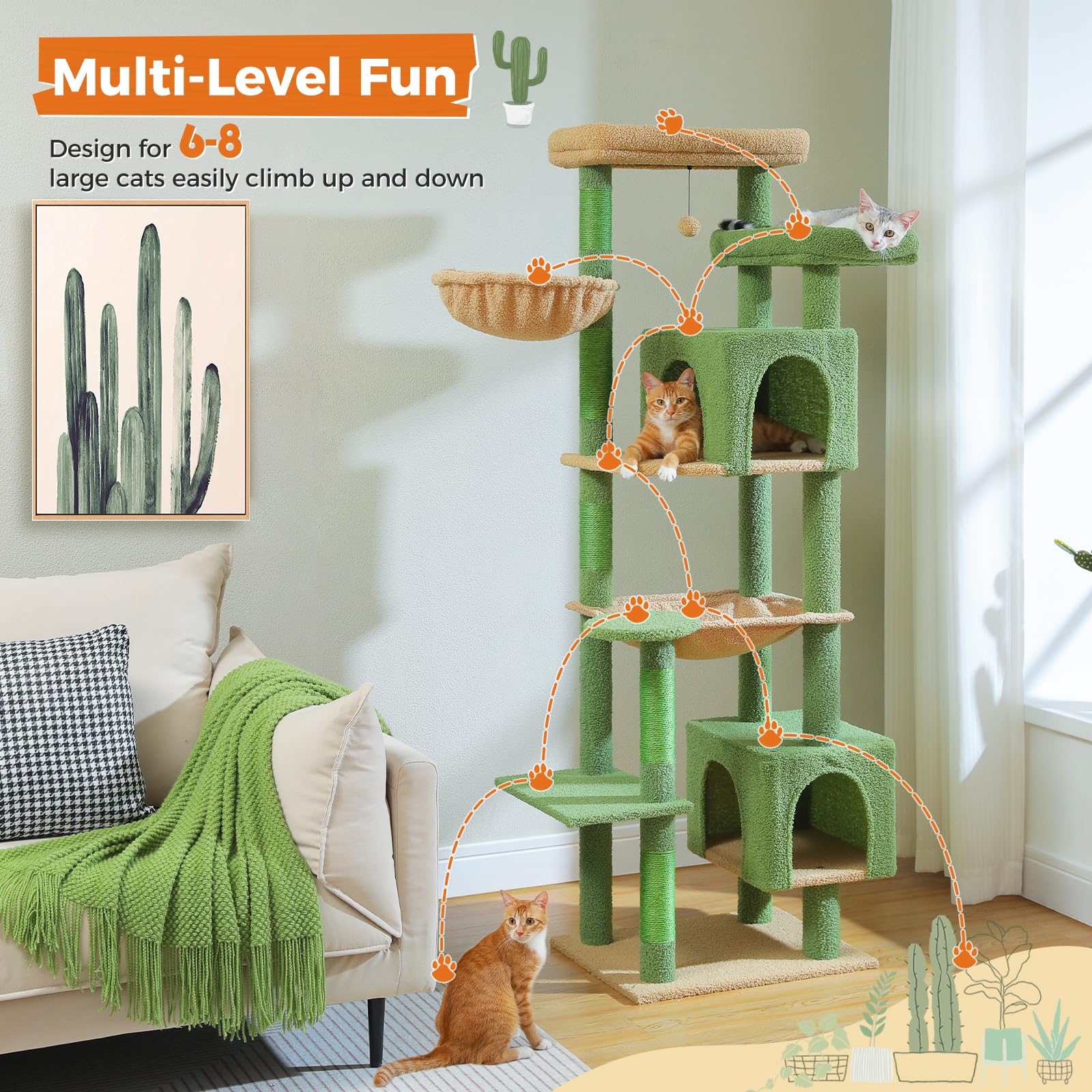 Petepela 69 Tall Cat Tree For Indoor Large Cats, Cat Tower For Adult Cats With Big Hammock, Cat Climbing Tree Tower With Scrat