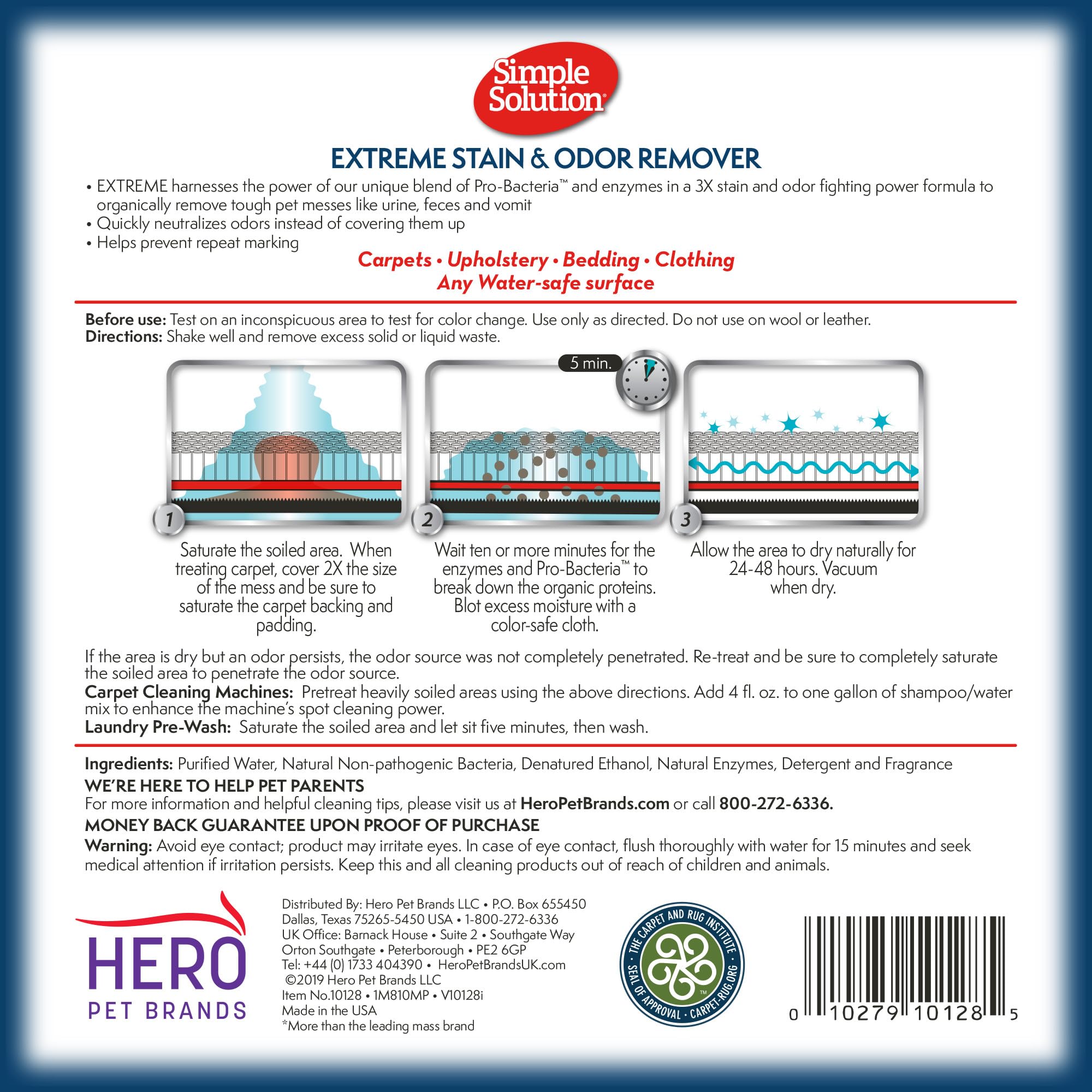 Simple Solution Extreme Pet Stain And Odor Remover | Enzymatic Cleaner With 3X Pro-Bacteria Cleaning Power | 1 Gallon , 128 Fl Oz (Pack Of 1)