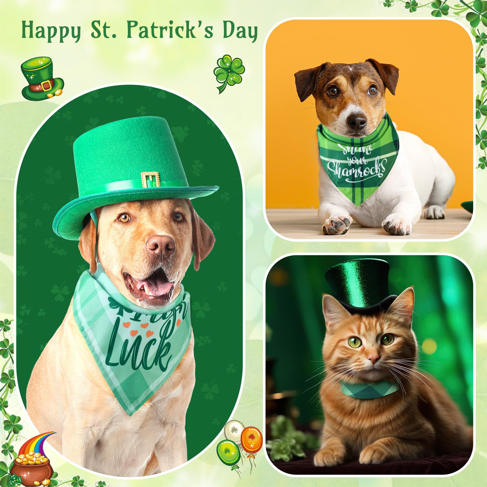Sweetude 100 Pcs St Patrick'S Day Plaid Dog Bandanas Bulk With Sayings Irish Pet Scarf Bibs Adjustable Washable Holiday Costume
