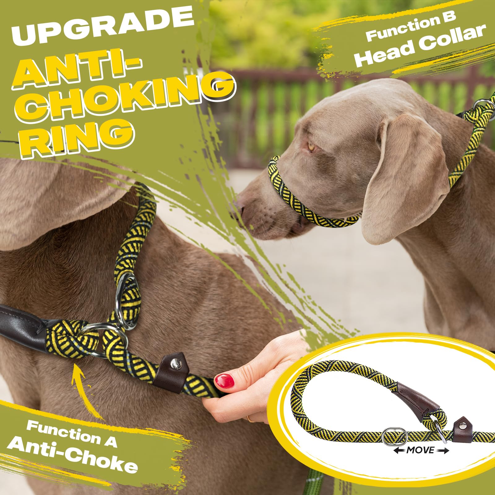Fida Durable Slip Lead Dog Leash, 6 FT x 3/8", Heavy Duty, Reflective, Yellow, Comfortable for Small Dogs and Puppies