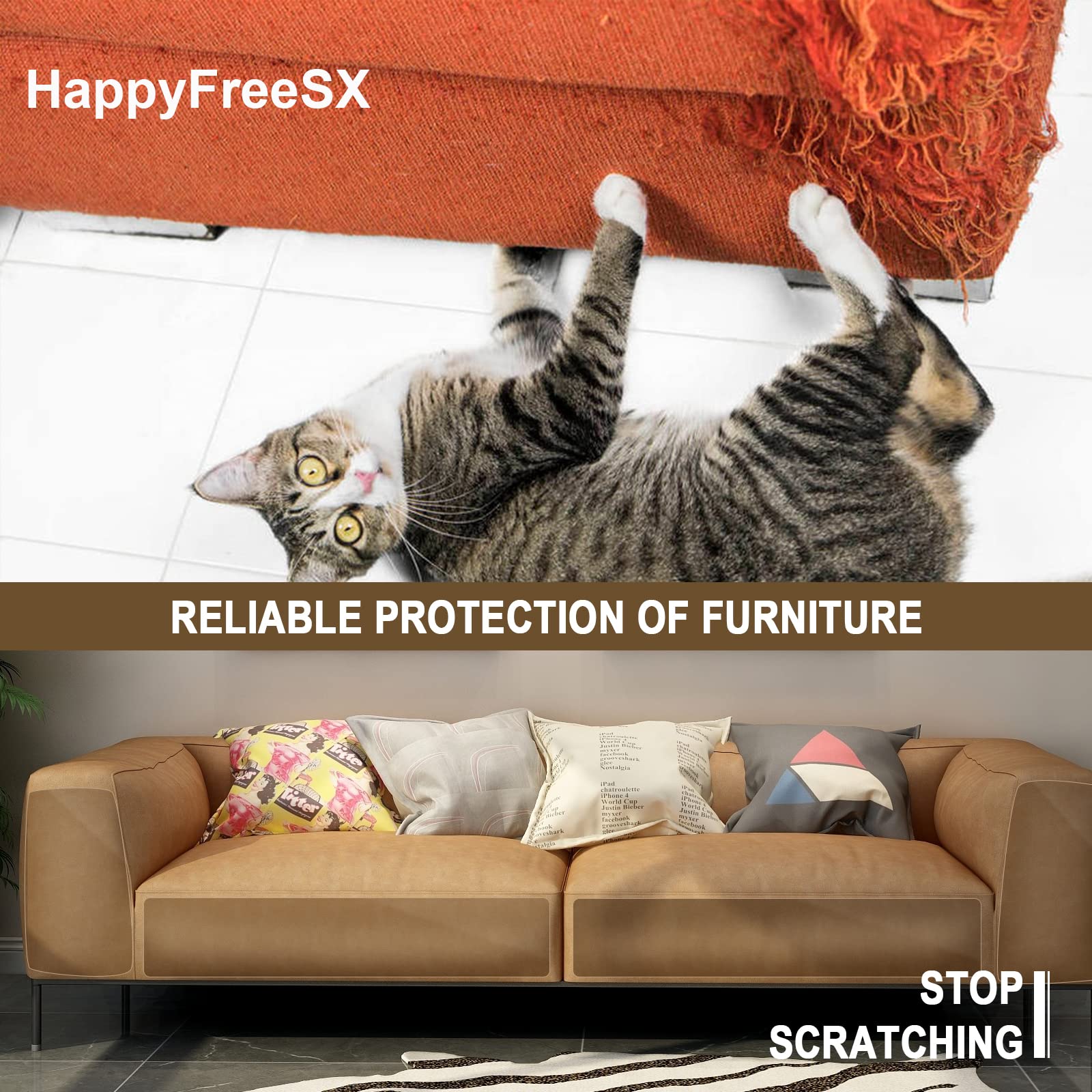 Happyfreesx Anti Cat Scratch Furniture Protectors From Cats, 10 Pcs Cat Scratch Deterrent Tape, Couch Protector For Cats, Double Sided Sofa Anti Scratching Sticky Tape, Sticky Paws Training Pet Safe