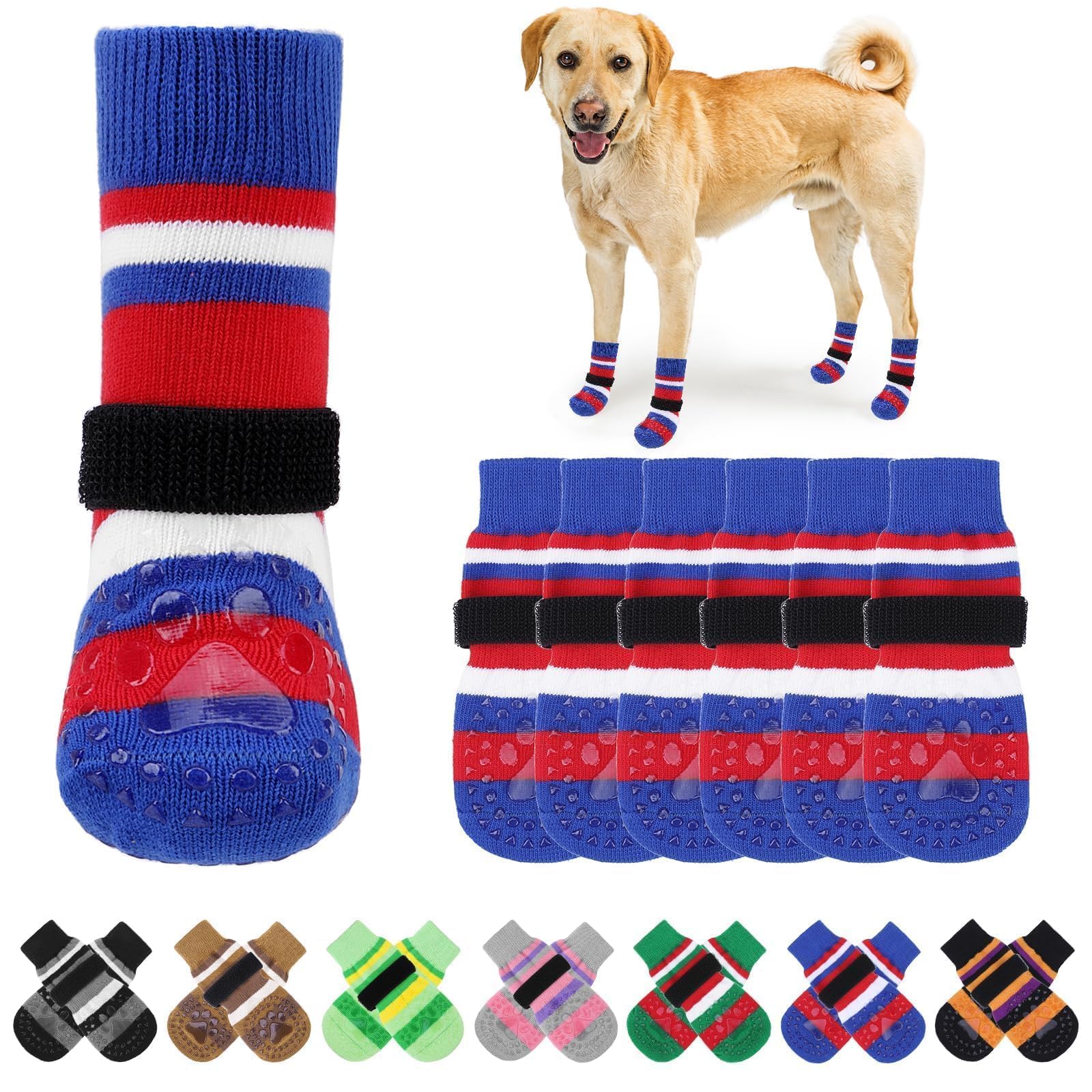 KOOLTAIL Anti Slip Dog Socks for Clod Pavement to Prevent Licking Paws with Grippers, 3 Pairs Paw Protector, Double Sides Stripe